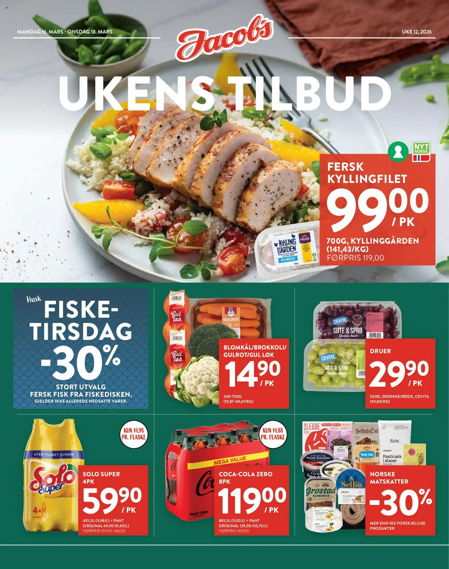 {H1} | Side: 1 | Produkter: Pizza, Fisk, Gulrot, Druer