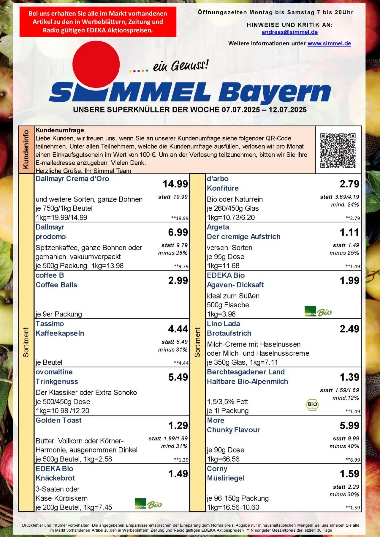 Simmel - Bayern - gültig ab dem 07.07.2025 | Seite: 1 | Produkte: Ovomaltine, Milch, Dallmayr prodomo, Tassimo