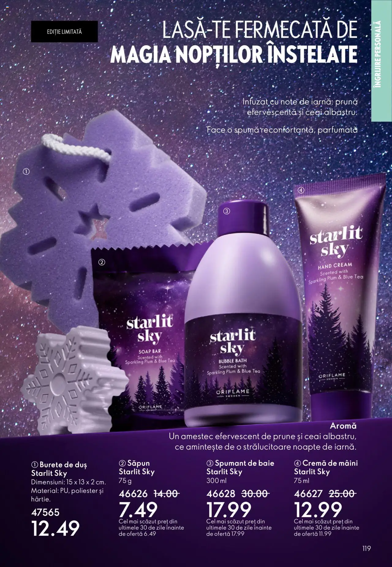 Noul catalog Oriflame – valabil de la 22.10.2025 | Pagină: 119 | Produse: Burete, Cremă de mâini, Prune, Spumant de baie