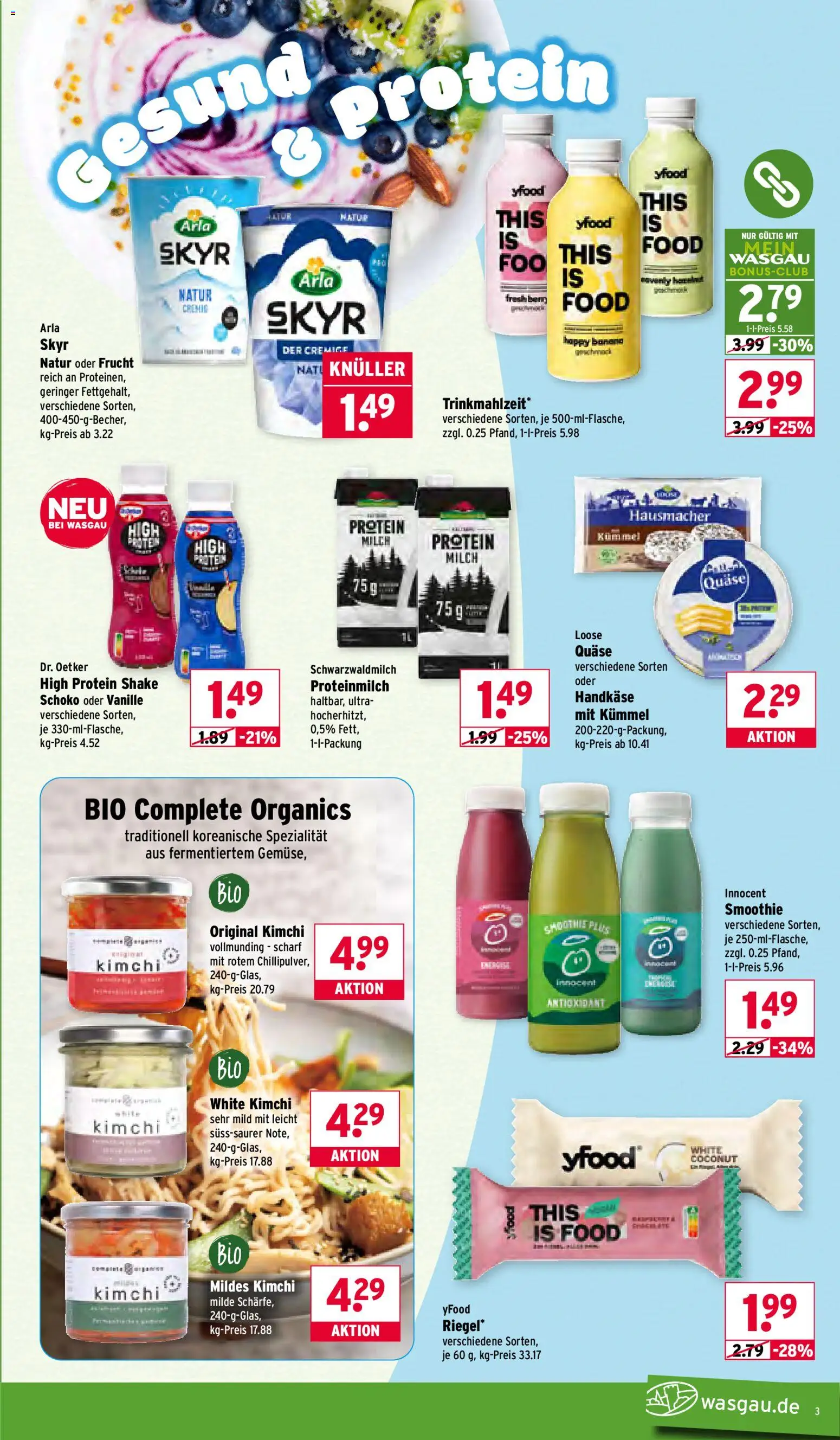 Wasgau Prospekt 	 – gültig ab 05.01.2026 | Seite: 3 | Produkte: Milch, Skyr, YFood