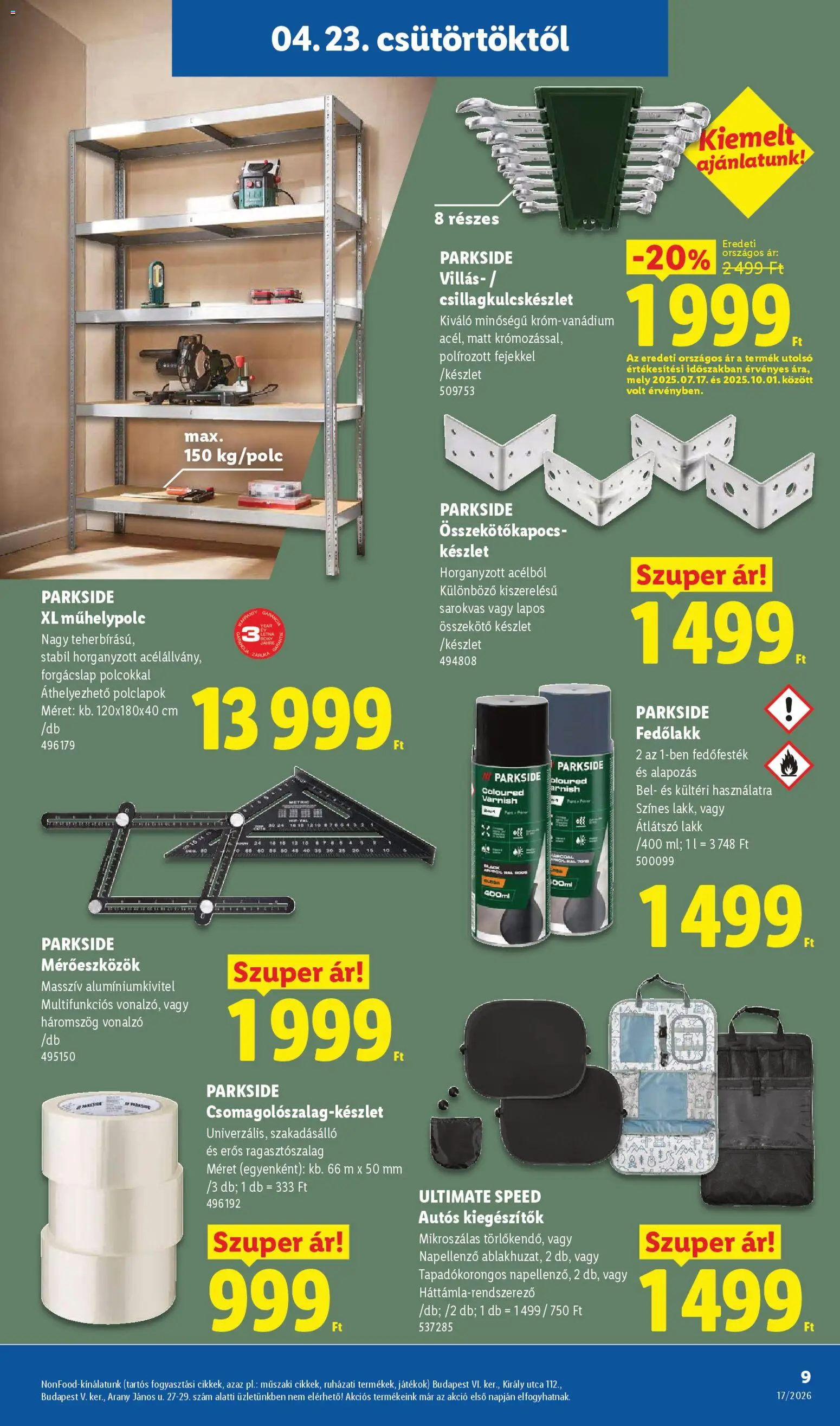 Lidl akciós ujság - amely érvényes a következő dátumtól: 23.04.2026 | Oldal: 9 | Termékek: Parkside, Fedőlakk, Játékok