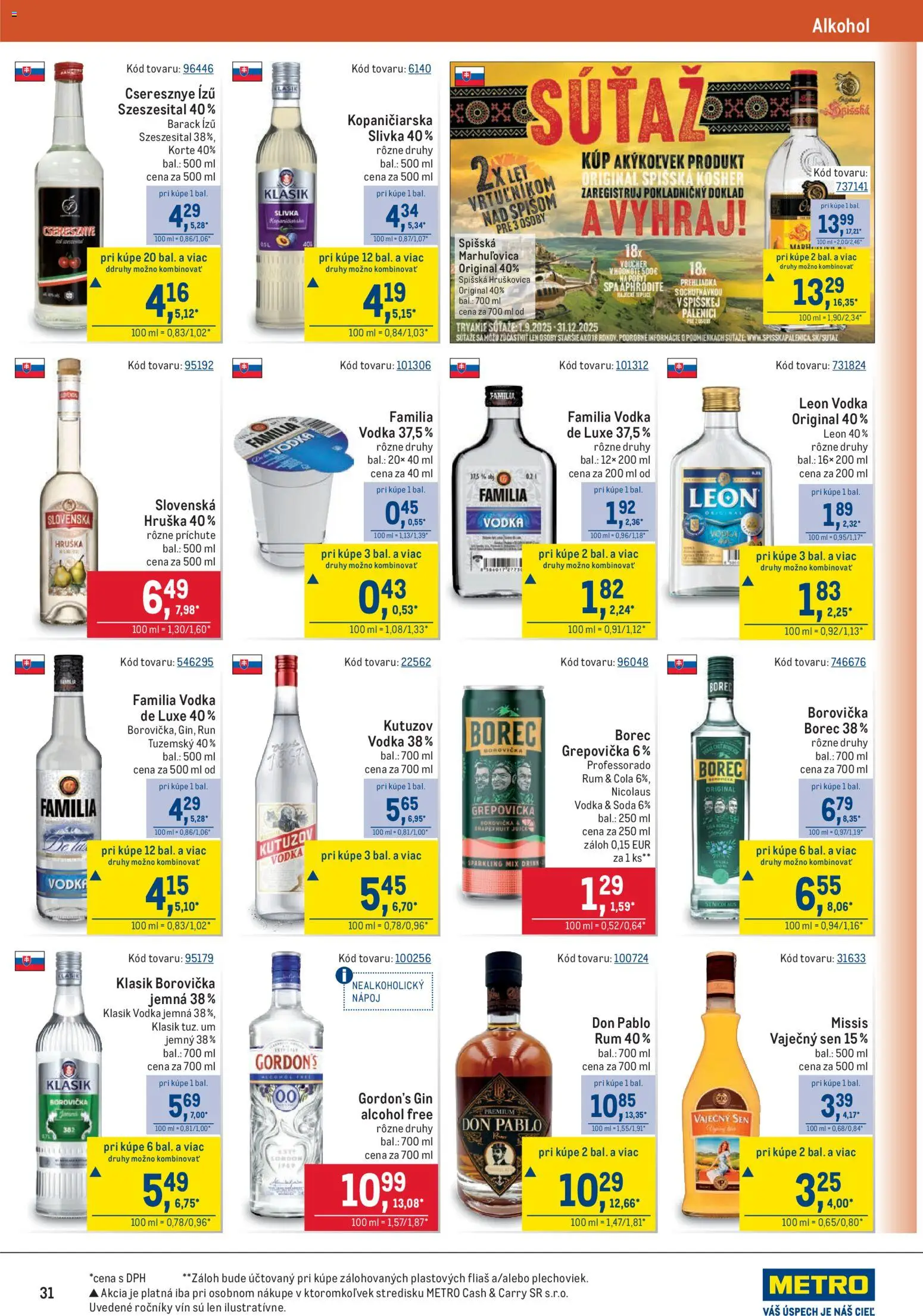 Nové Metro akcie – leták je platný od 05.11.2025 | Strana: 31 | Produkty: Borovička, Gin, Alkohol, Rum
