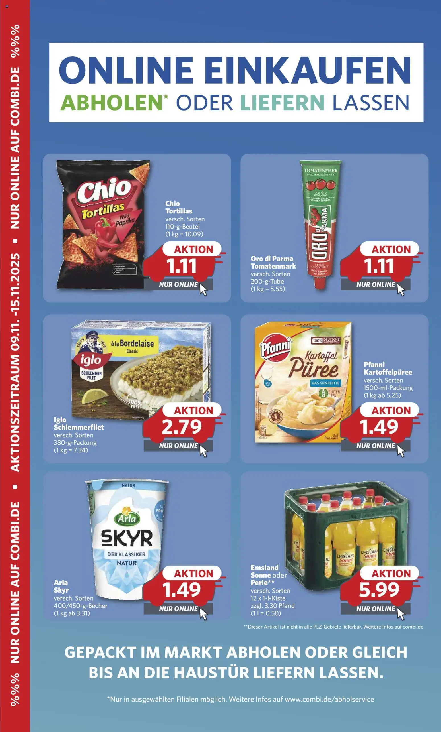 Comnbi Online Einkaufen – gültig ab 09.11.2025 | Seite: 1 | Produkte: Oro di parma, Arla skyr, Kartoffeln, Iglo schlemmerfilet
