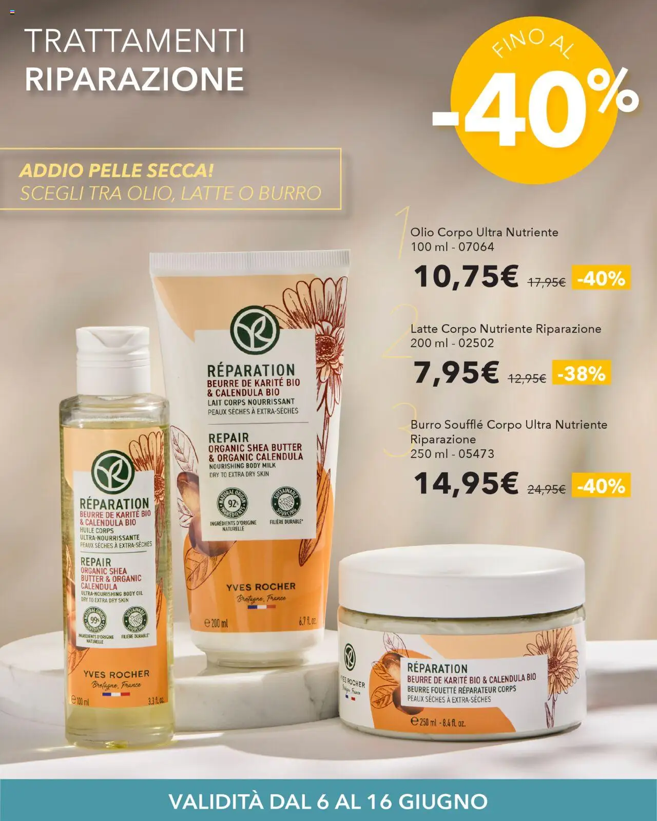 Volantino Yves Rocher del 06.06.2025 | Pagina: 4 | Prodotti: Olio corpo, Latte, Olio, Burro