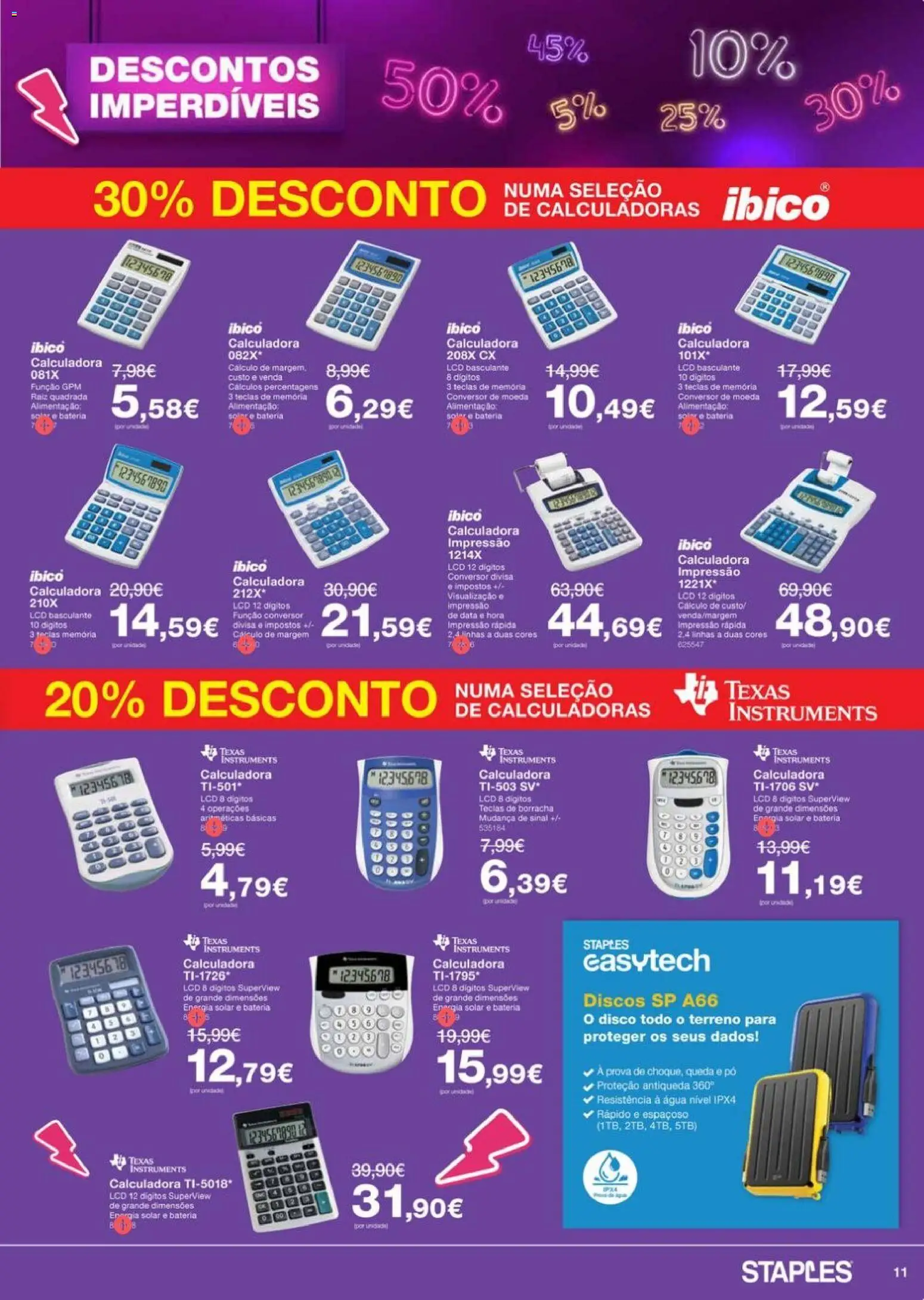 Staples - Descontos Imperdíveis │ válido de 09.03.2026 | Página: 11 | Produtos: Agua, Calculadora, Pó, Bateria