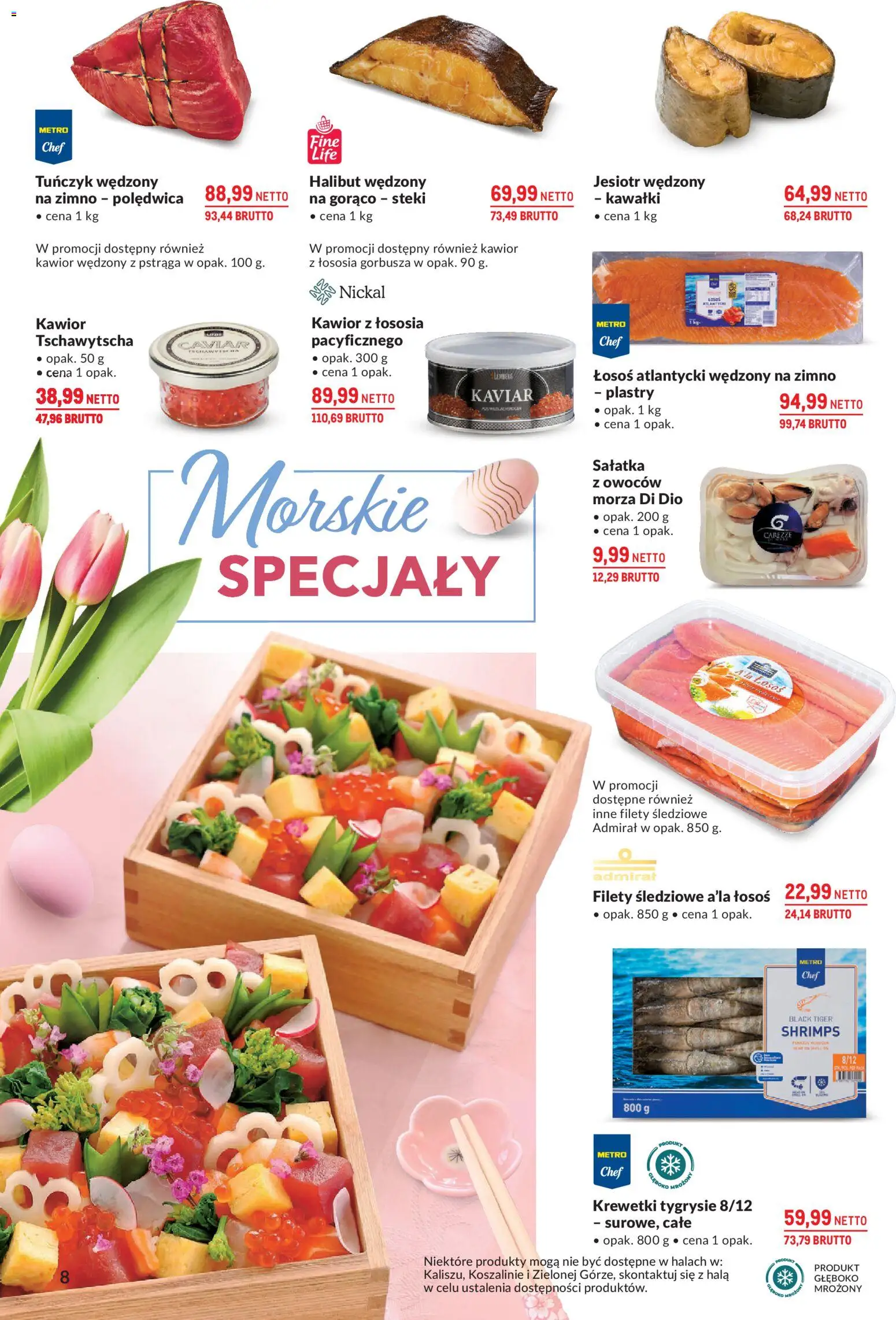 Makro gazetka - Delikatesy Wielkanoc od 17.03.2026 | Strona: 8 | Produkty: Łosoś atlantycki, Steki, Halibut, Tuńczyk