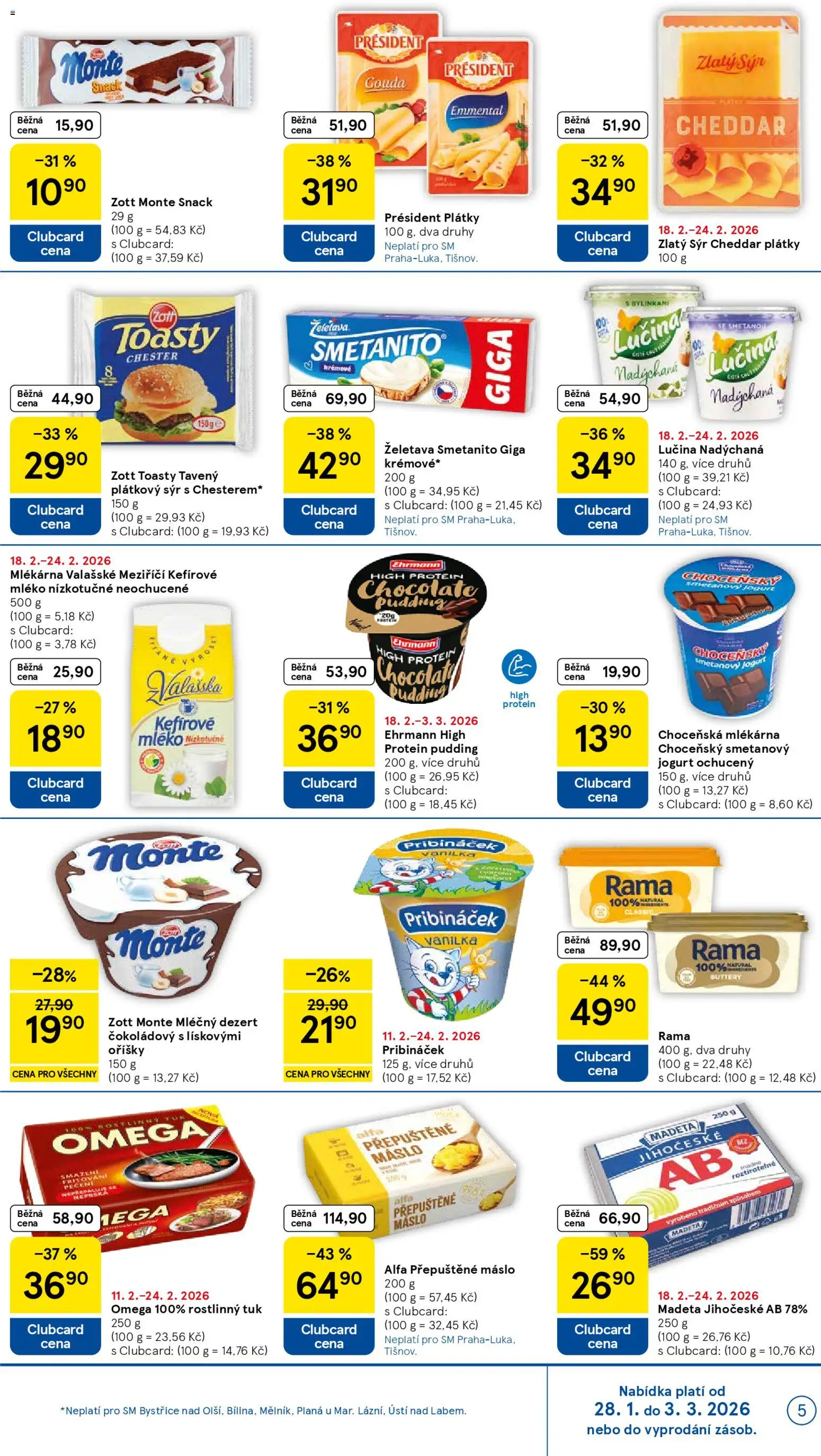Tesco leták - Supermarket od 18.02.2026 | Strana: 5 | Produkty: High protein pudding, Pribináček, Rama, Oříšky