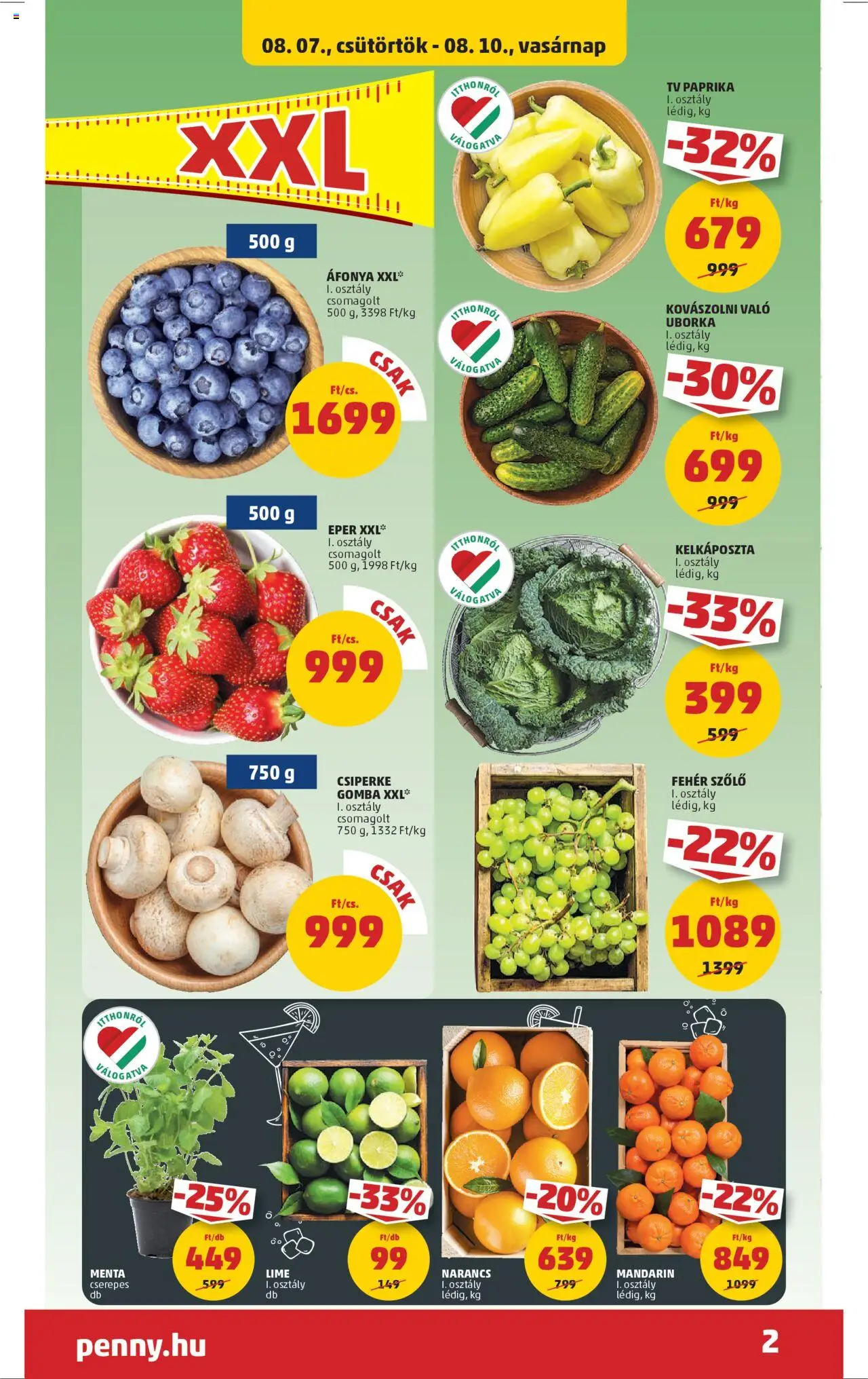 PENNY akciós ujság - amely érvényes a következő dátumtól: 07.08.2025 | Oldal: 2 | Termékek: Szőlő, Kelkáposzta, Eper, Uborka