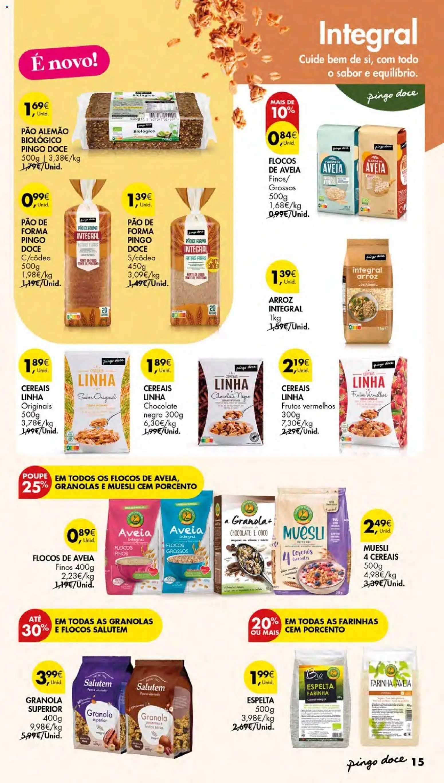 Pingo Doce - Escolhas Equilibradas Açores │ válido de 12.02.2026 | Página: 15 | Produtos: Aveia, Granola, Pão, Flocos