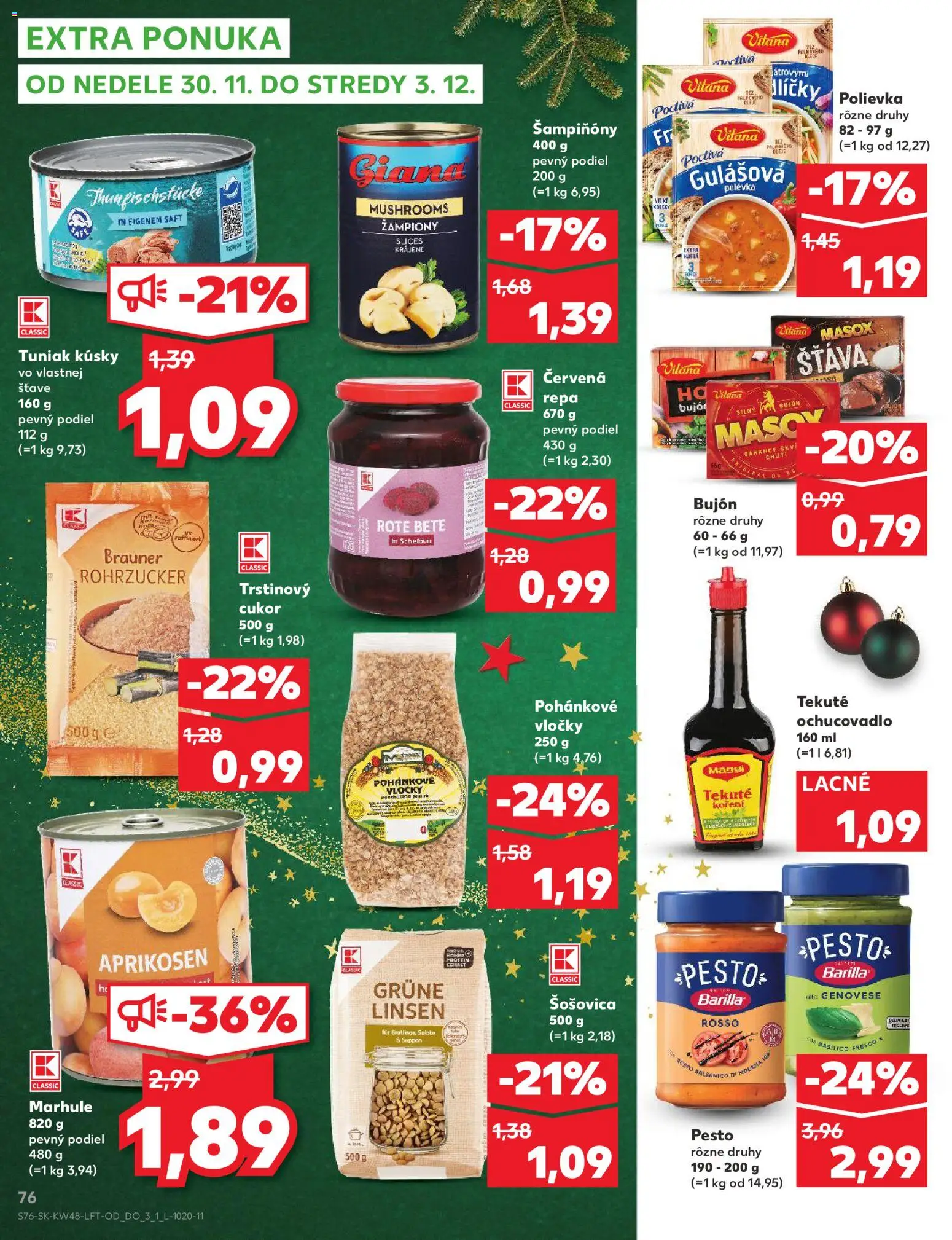 Nové Kaufland akcie – leták je platný od 27.11.2025 | Strana: 76 | Produkty: Tuniak, Bujón, Vločky, Červená repa