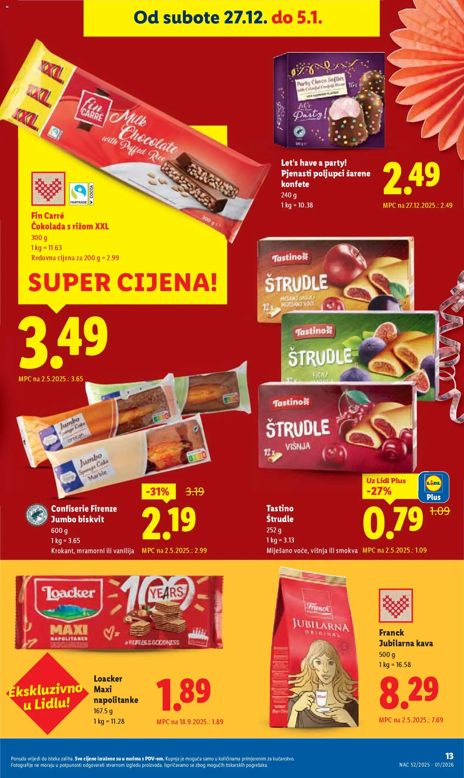 Lidl katalog | vrijedi od 27.12.2025 | Stranica: 13 | Proizvodi: Kava, Čokolada, Voće, Štrudle