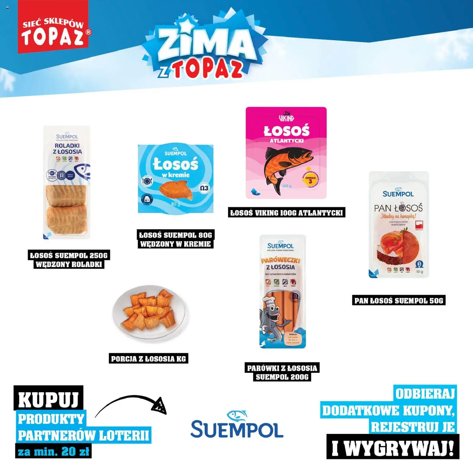 Topaz Gazetka - Katalog Produktów Objętych Loterią od 01.12.2025 | Strona: 30 | Produkty: Parówki, Łosoś