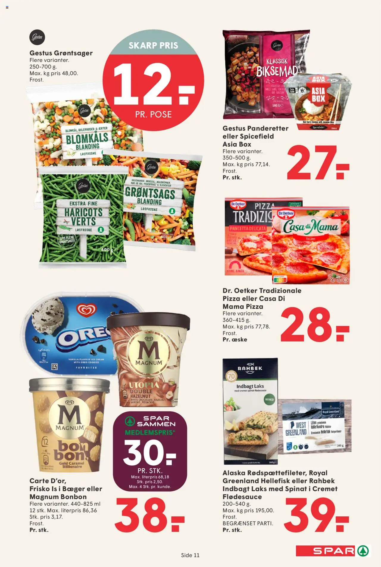 Spar Tilbudsavis gyldig fra 08.08.2025 | Side: 11 | Produkter: Gulerødder, Is, Ærter, Oreo