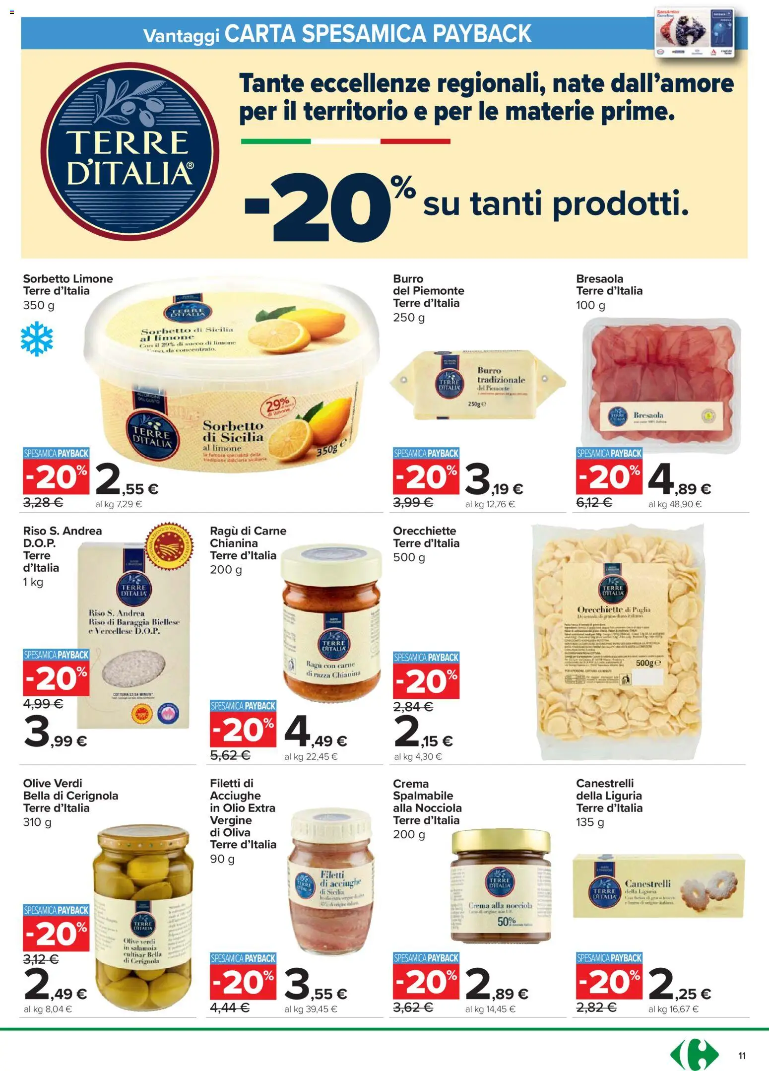 Volantino Carrefour del 24.03.2026 | Pagina: 11 | Prodotti: Bresaola, Sorbetto, Olio, Orecchiette