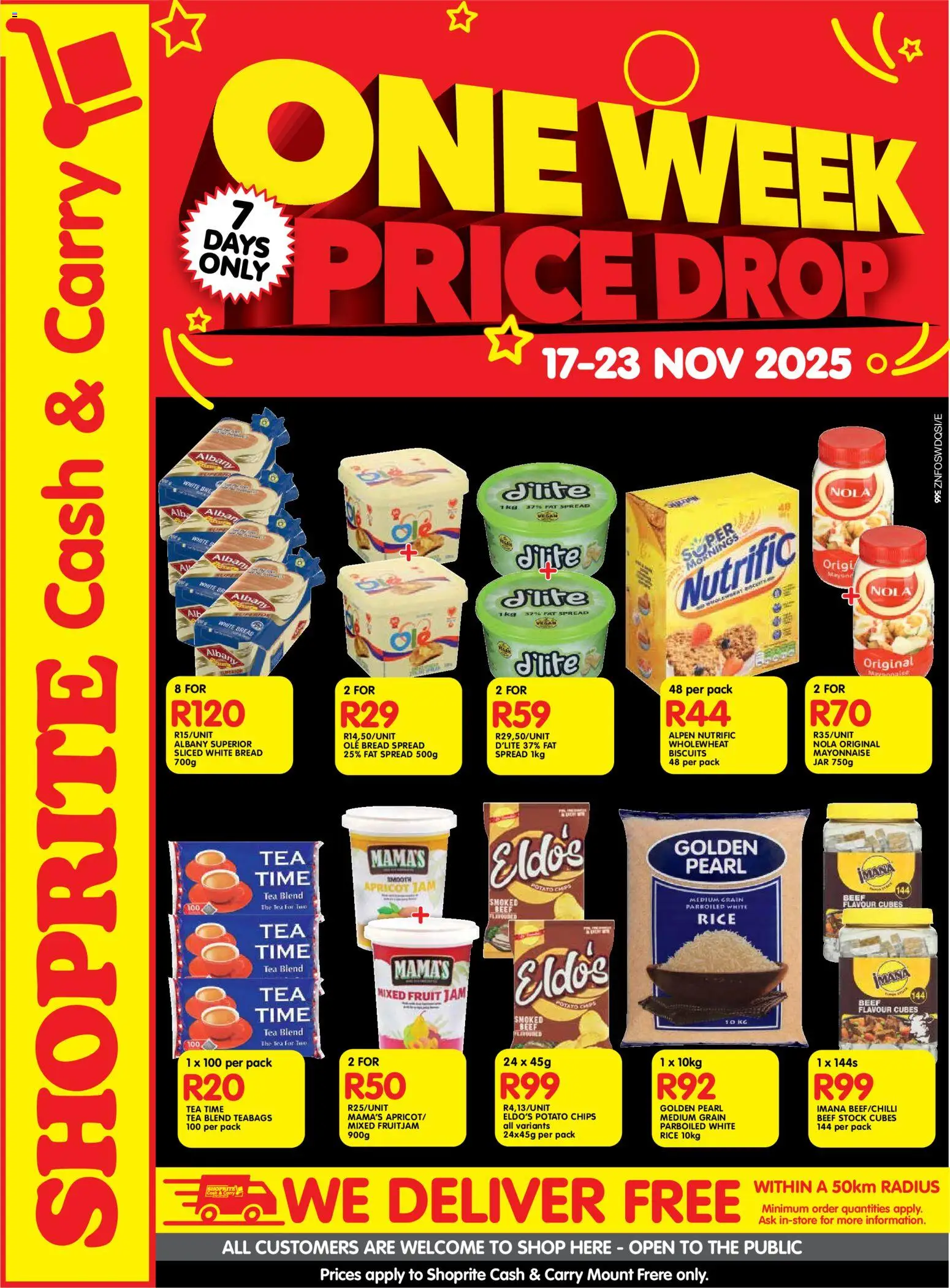 New Shoprite catalogue – valid from 17.11.2025 | Page: 1 | Products: Bread, Tea, Chips, Stock