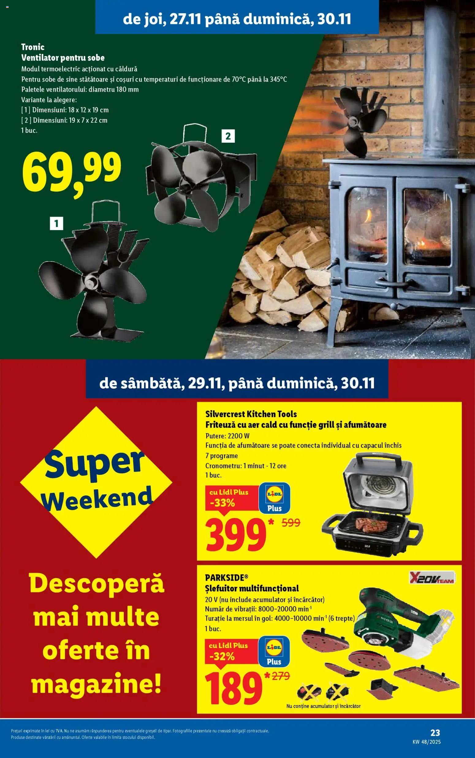 Noul catalog Lidl – valabil de la 24.11.2025 | Pagină: 23 | Produse: Încărcător, Grill, Ventilator, Friteuză