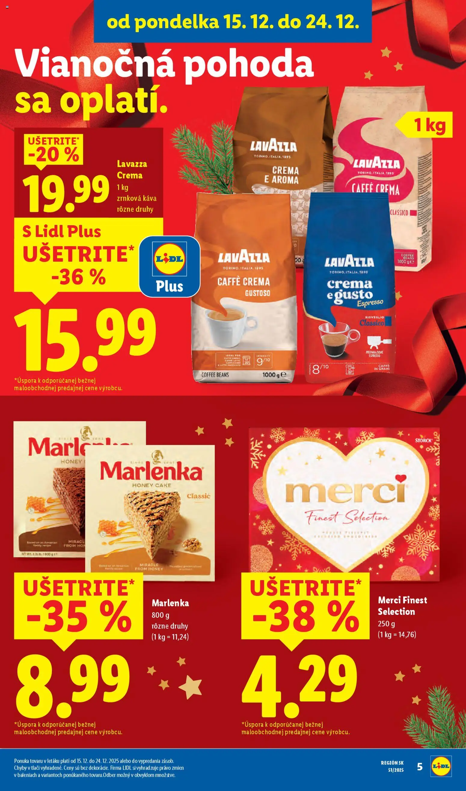 Nové Lidl akcie – leták je platný od 18.12.2025 | Strana: 6 | Produkty: Káva, Merci, Marlenka, Zrnková káva