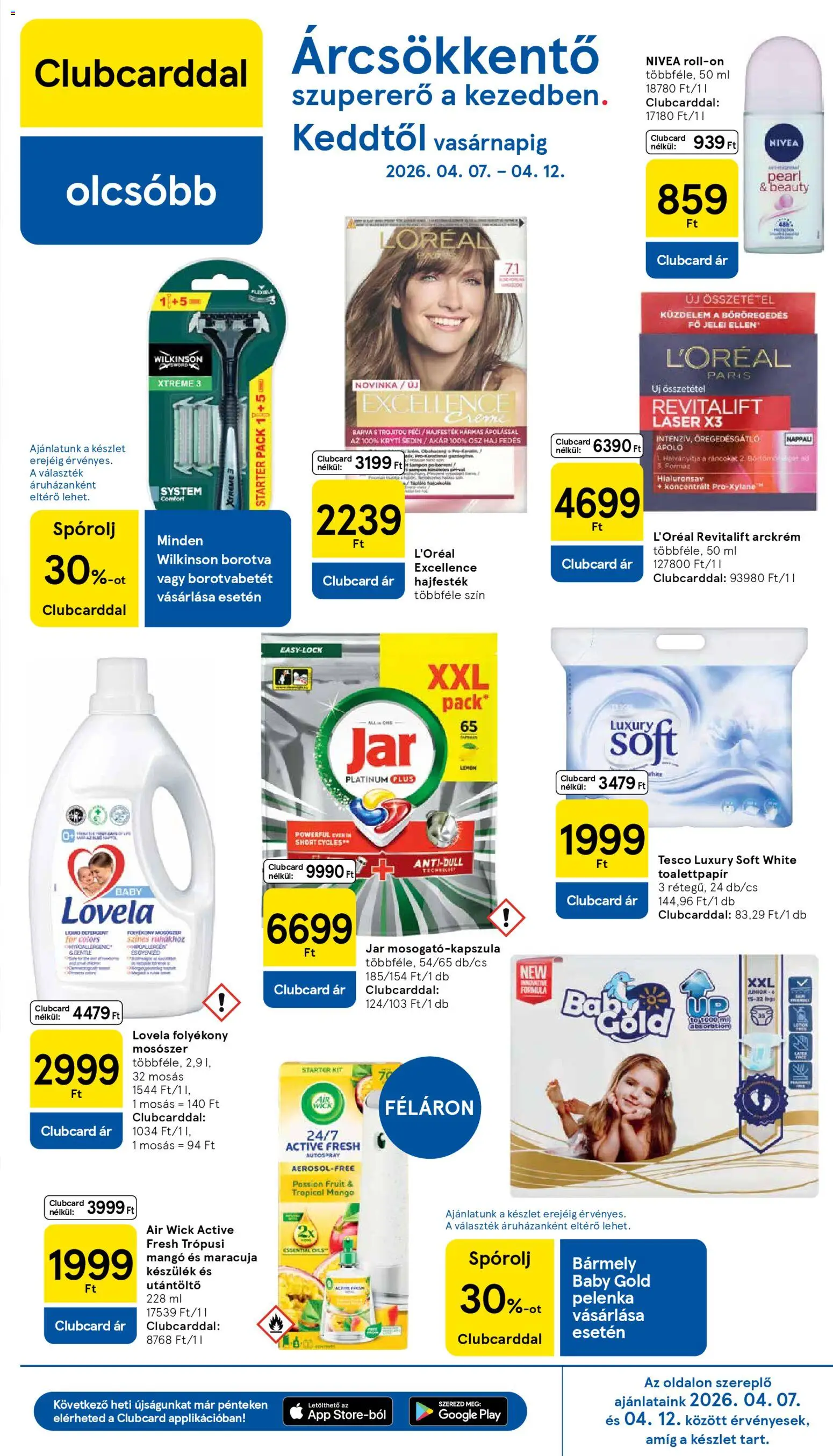 Tesco akciós ujság - amely érvényes a következő dátumtól: 07.04.2026 | Oldal: 23 | Termékek: Arckrém, Borotva, Pelenka, Mangó