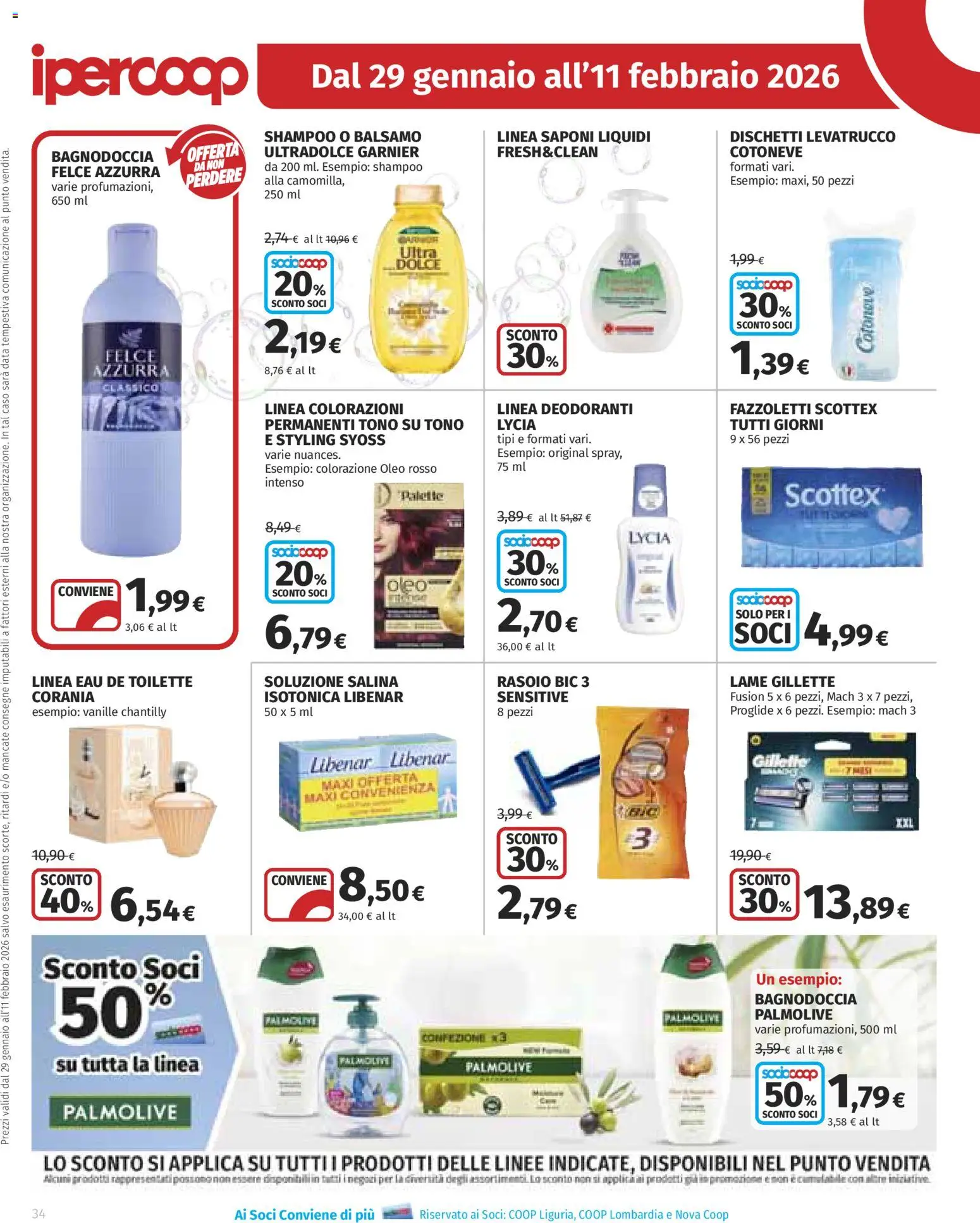 Volantino Ipercoop del 29.01.2026 | Pagina: 34 | Prodotti: Shampoo, Balsamo, Rasoio, Fazzoletti