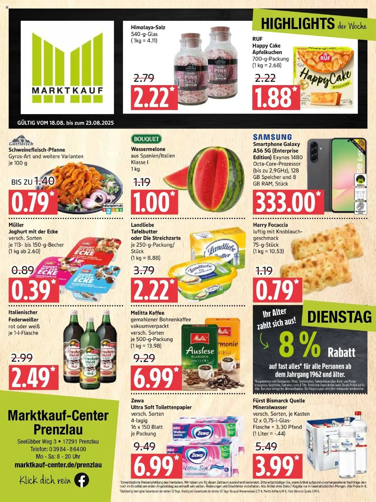 Marktkauf Prospekt 	 - gültig ab dem 18.08.2025 | Seite: 1 | Produkte: Melitta kaffee, Zewa, Smartphone, Toilettenpapier