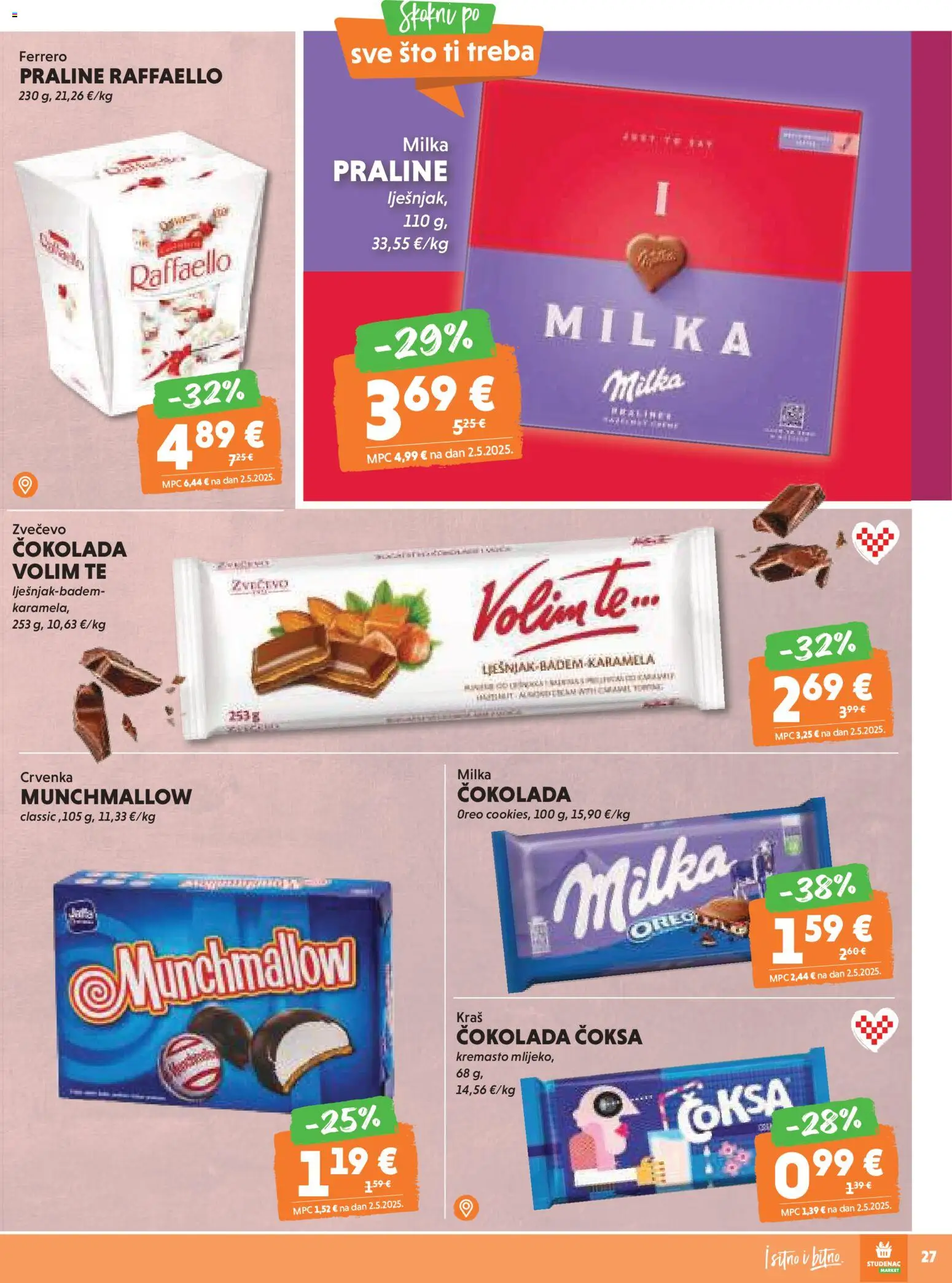 Studenac katalog | vrijedi od 12.11.2025 | Stranica: 27 | Proizvodi: Praline, Čokolada, Milka, Raffaello