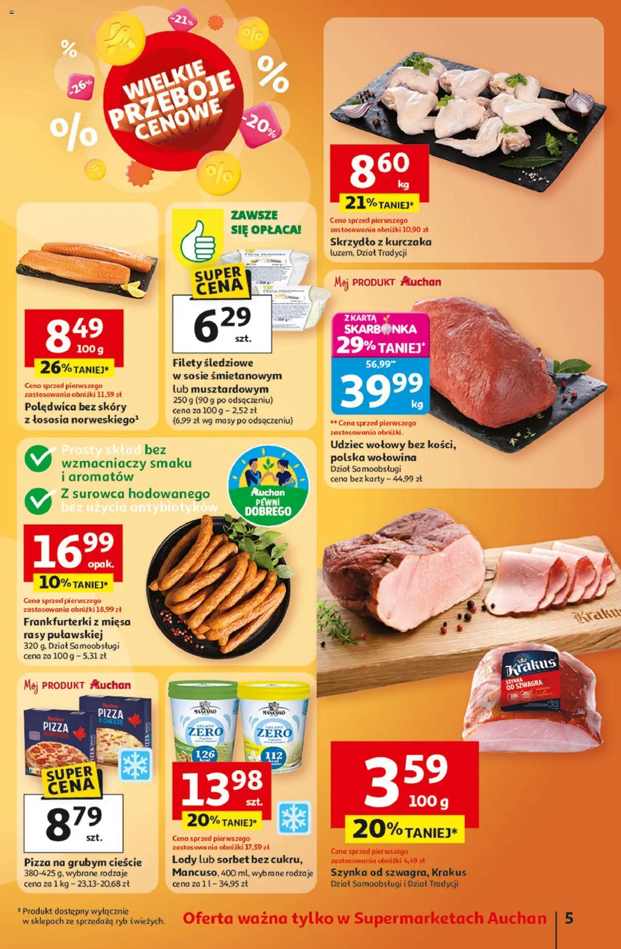 Auchan Gazetka od 09.10.2025 | Strona: 5 | Produkty: Szynka, Sorbet, Wołowina, Lody