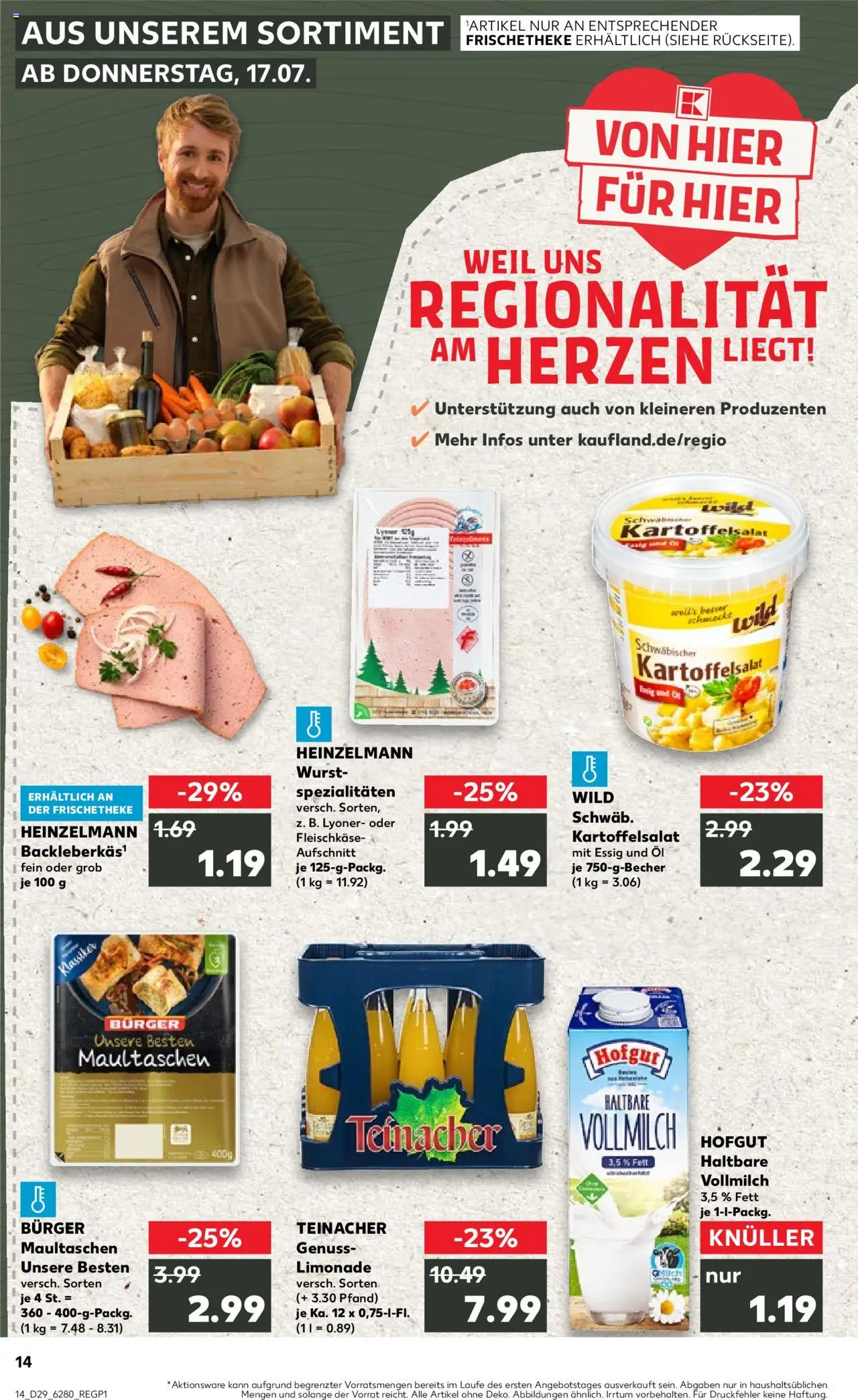 Kaufland prospekt Stuttgart	 - gültig ab dem 17.07.2025 | Seite: 14 | Produkte: Öl, Limonade, Wurst, Maultaschen