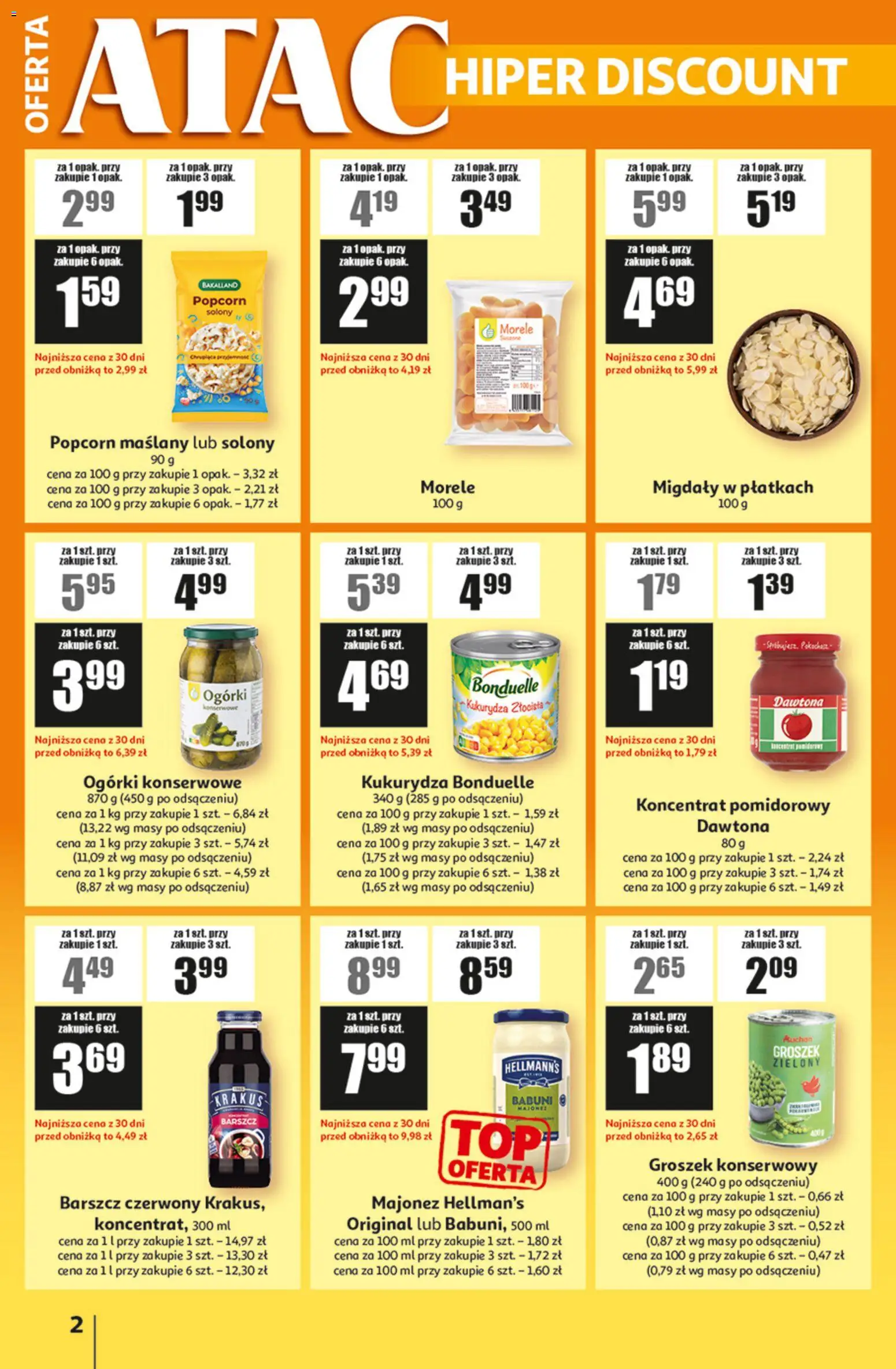 Auchan Gazetka - ATAC Hiper Discount od 04.12.2025 | Strona: 2 | Produkty: Groszek, Koncentrat pomidorowy, Kukurydza, Morele