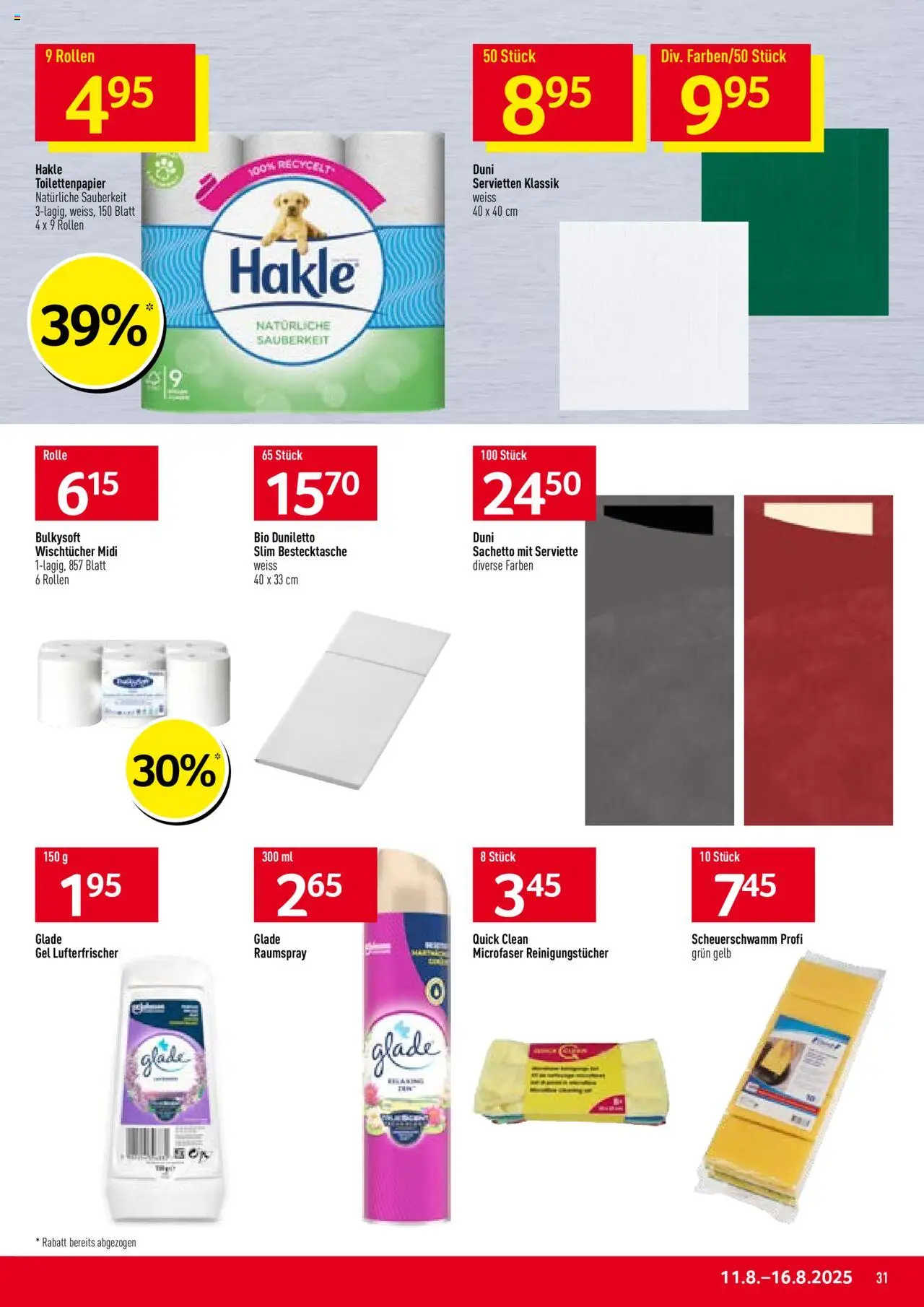 Prodega Aktionen ab 11.08.2025 | Seite: 31 | Produkte: Reinigungstücher, Toilettenpapier
