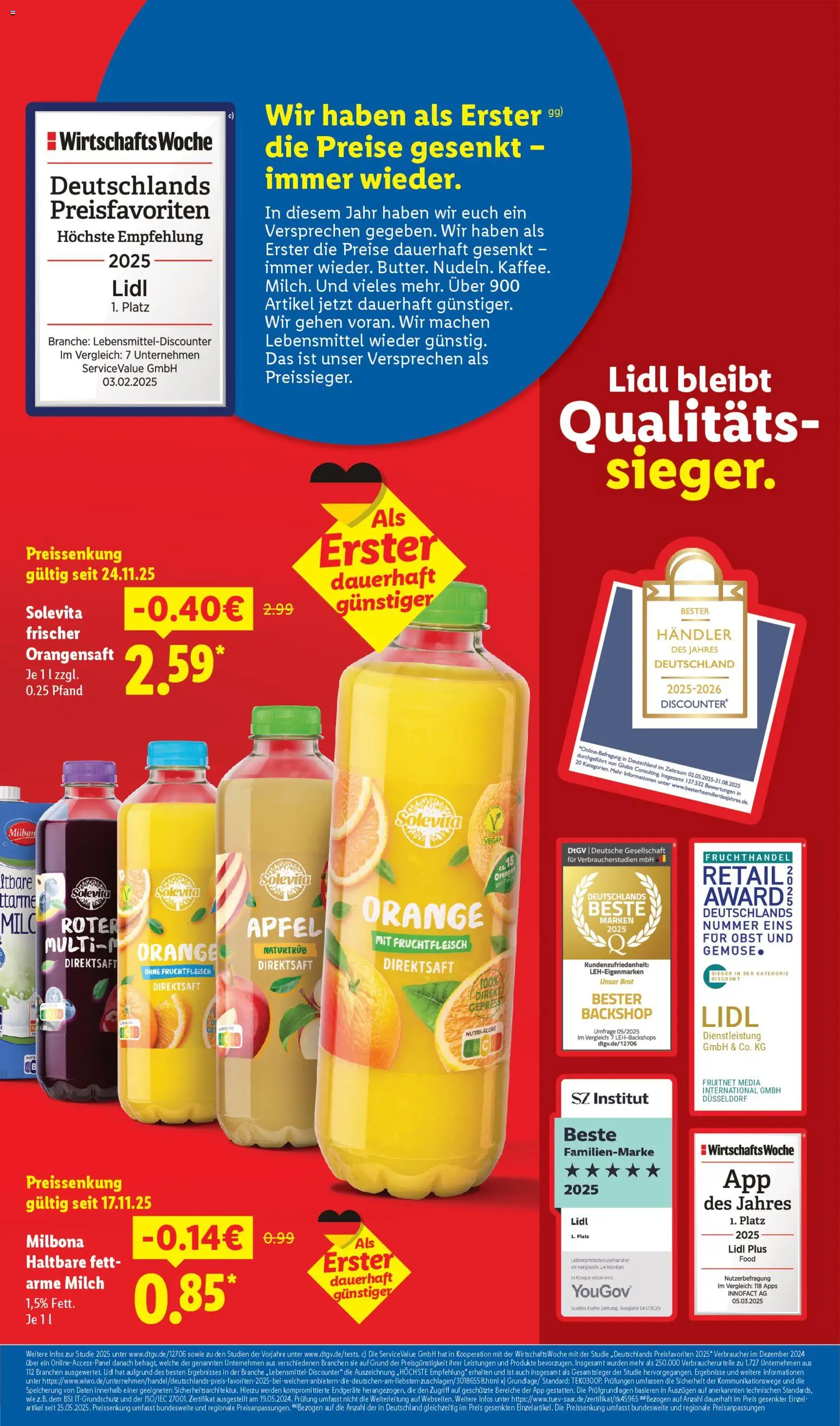 Lidl Prospekt Krefeld – gültig ab 08.12.2025 | Seite: 3 | Produkte: Milch, Äpfel, Orangensaft, Brot