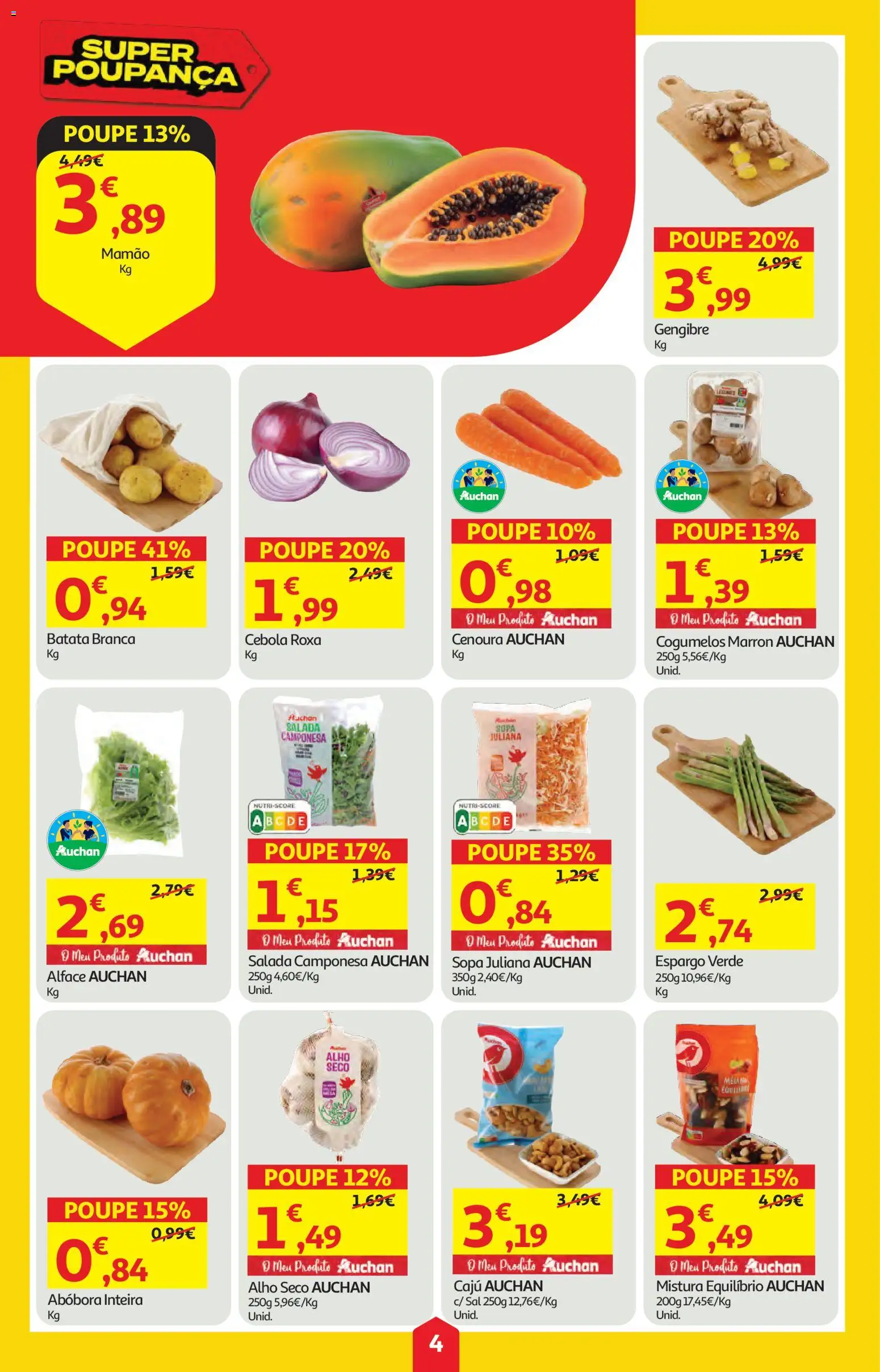 Auchan folheto │ válido de 09.04.2026 | Página: 4 | Produtos: Cebola, Sopa, Salada, Mamão