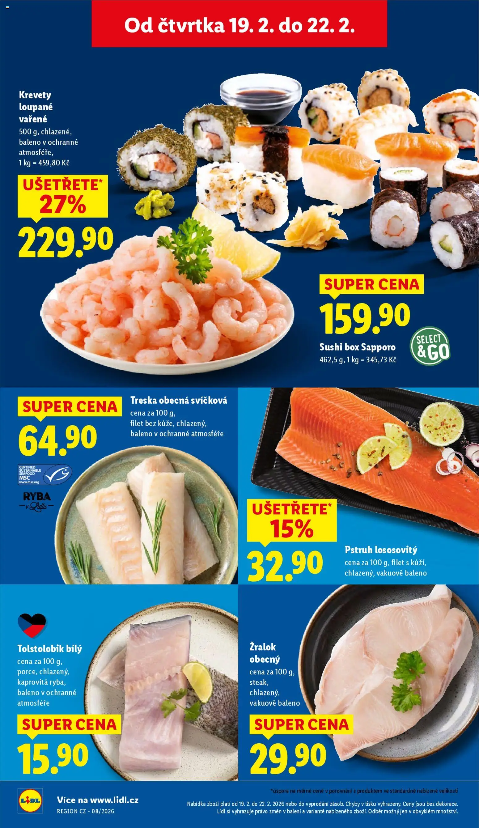 Lidl leták od 19.02.2026 | Strana: 10 | Produkty: Steak, Sushi box, Filet, Krevety