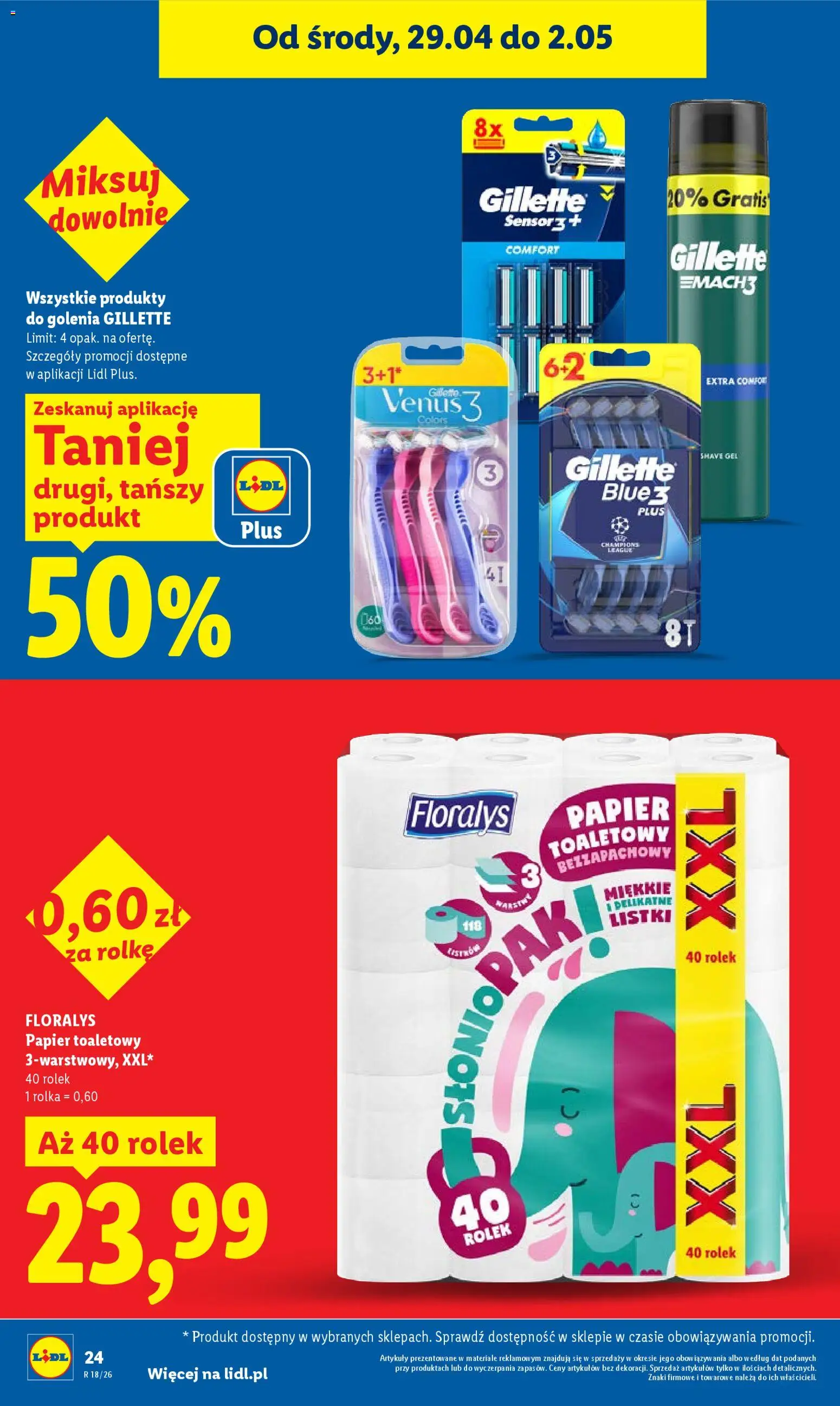 Lidl gazetka od 29.04.2026 | Strona: 24 | Produkty: Gillette, Papier toaletowy