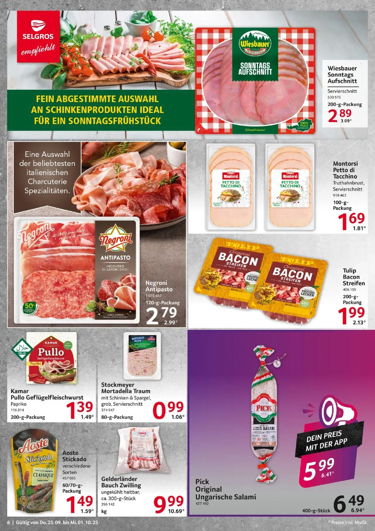 Selgros Prospekt 	 – gültig ab 25.09.2025 | Seite: 6 | Produkte: Pasta, Salami, Schinken, Fleisch