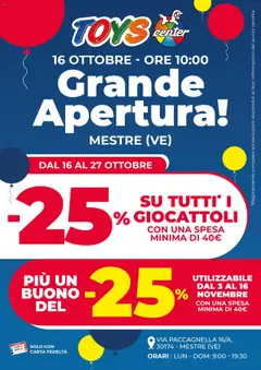 Anteprima del volantino Toys Center Nuova Apertura Mestre catalogo valido a partire dal 16.10.2025