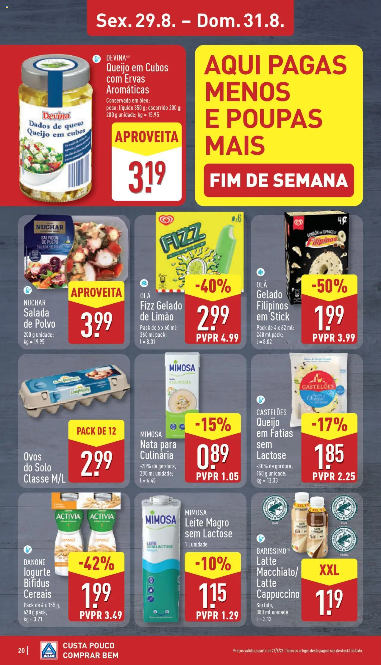 Aldi folheto │ válido de 25.08.2025 | Página: 20 | Produtos: Leite, Ovos, Nata, Salada