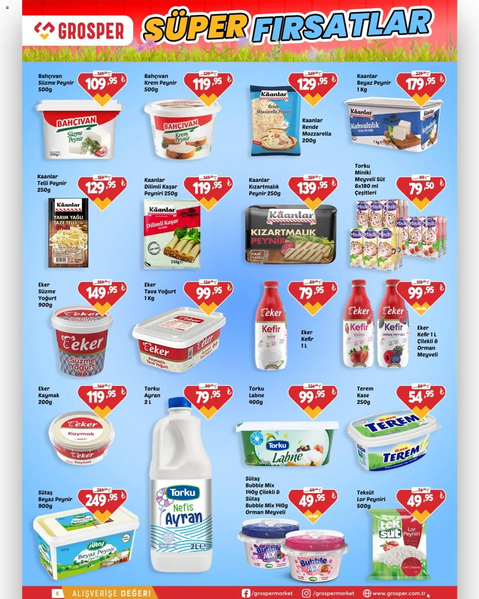 Grosper Katalog - 22.04.2026 tarihinden itibaren geçerlidir | Sayfa: 5 | Ürünler: Süt, Peynir, Rende, Süzme peynir