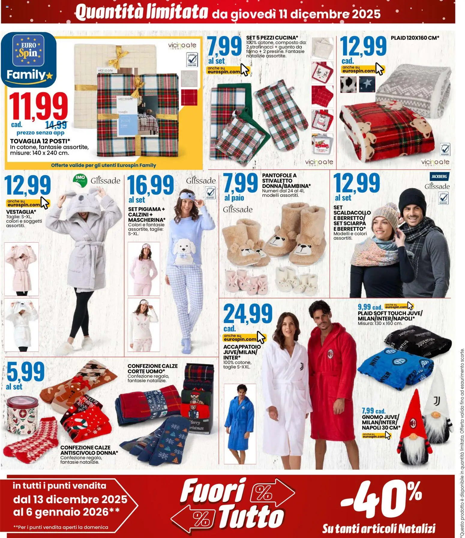 Volantino Eurospin del 11.12.2025 | Pagina: 18 | Prodotti: Calzini, Accappatoio, Tovaglia, Strofinacci