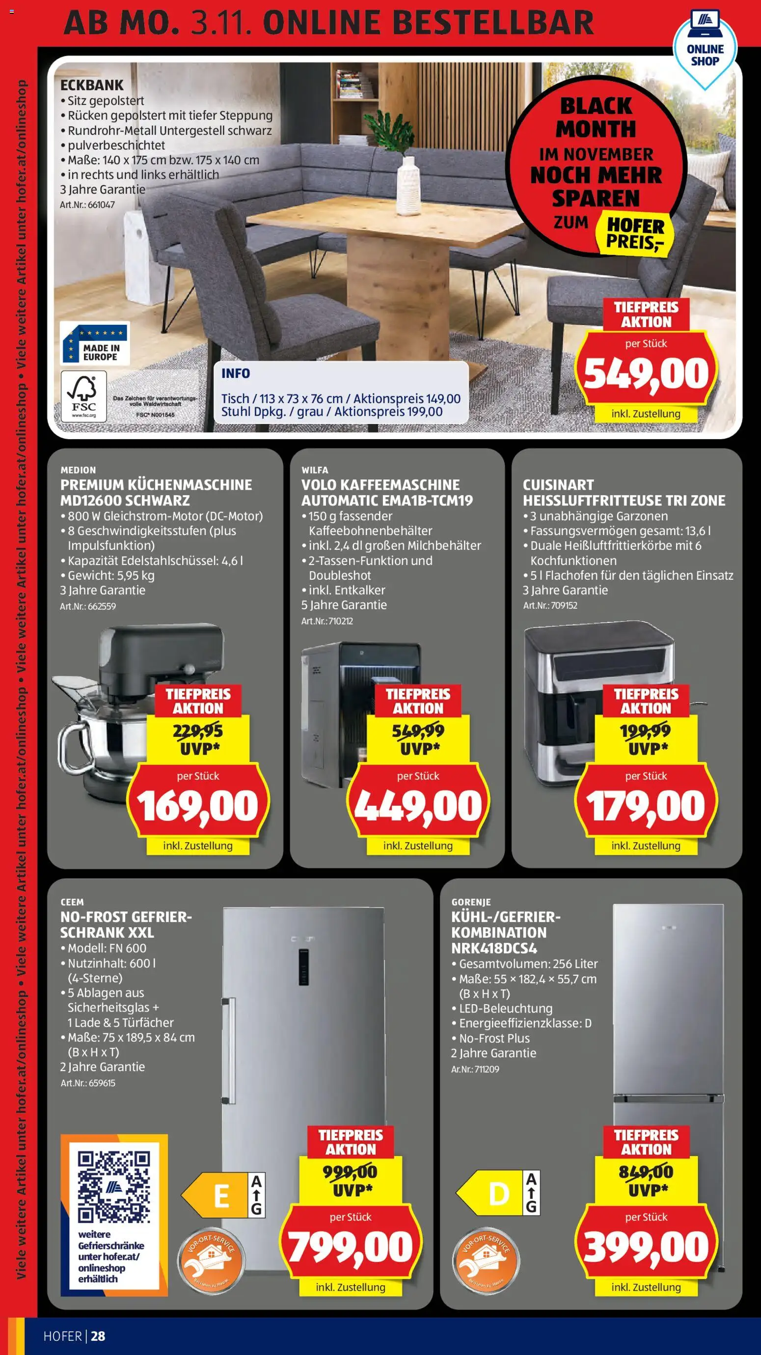 Hofer Flugblatt gültig ab 30.10.2025 | Seite: 32 | Produkte: Gewicht, Kaffeemaschine, Tisch, Schrank