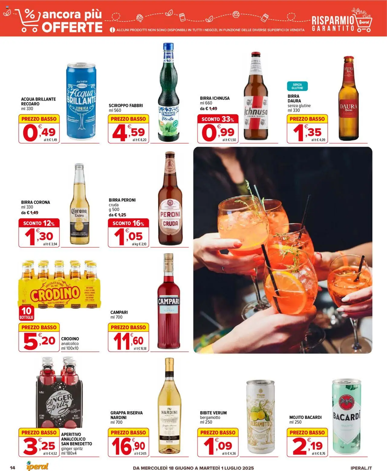 Volantino Iperal del 18.06.2025 | Pagina: 14 | Prodotti: Birra, Acqua, Grappa, Aperitivo