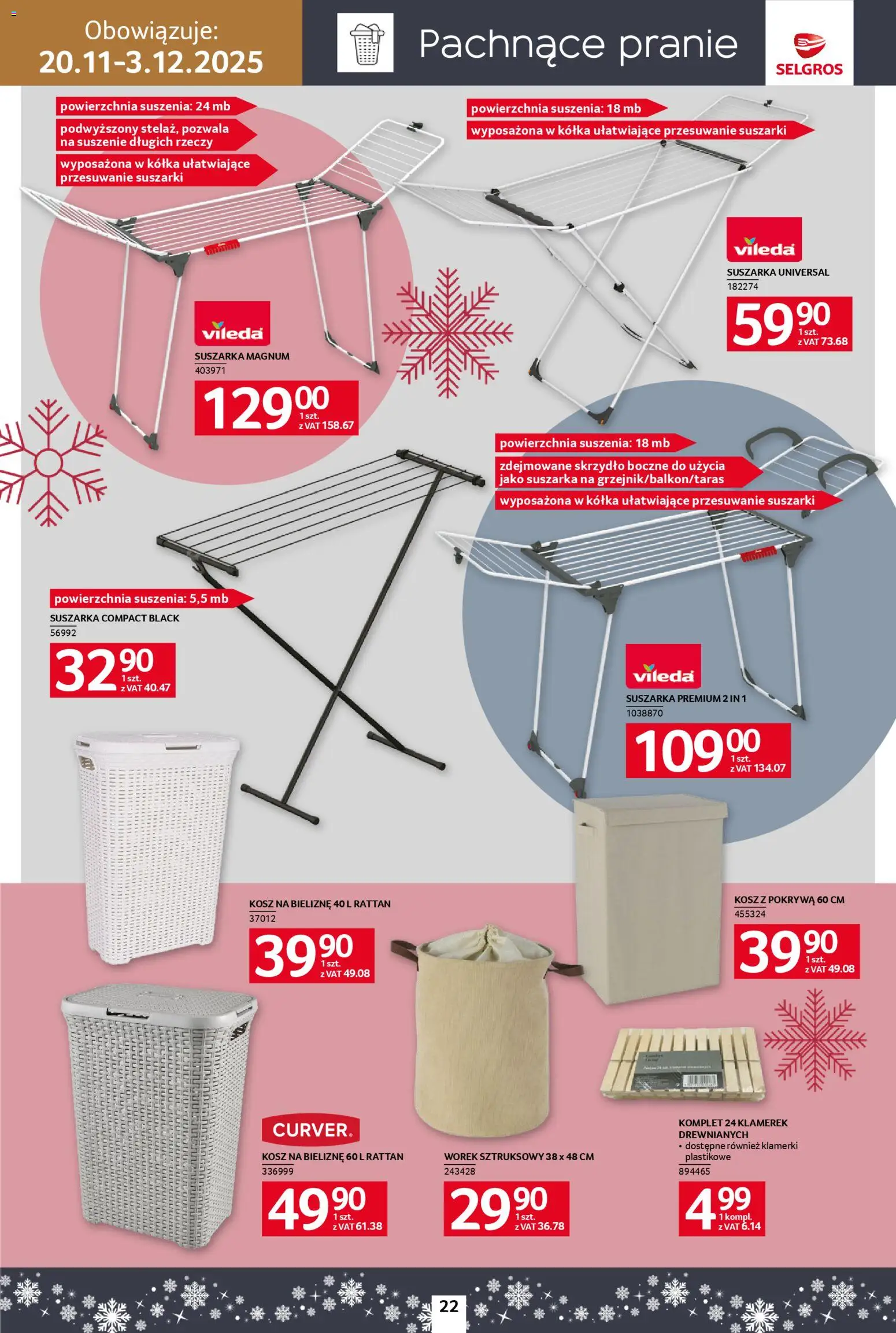 Selgros cash&carry Gazetka - Home&Deco od 20.11.2025 | Strona: 22 | Produkty: Suszarka, Kosz, Vileda