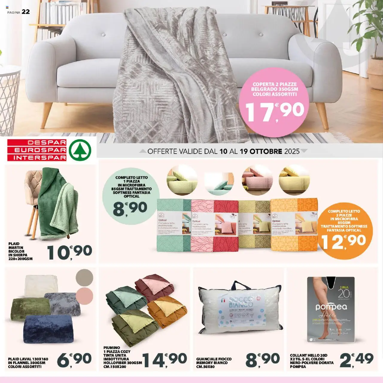 Volantino Despar del 10.10.2025 | Pagina: 22 | Prodotti: Plaid, Collant, Coperta, Guanciale