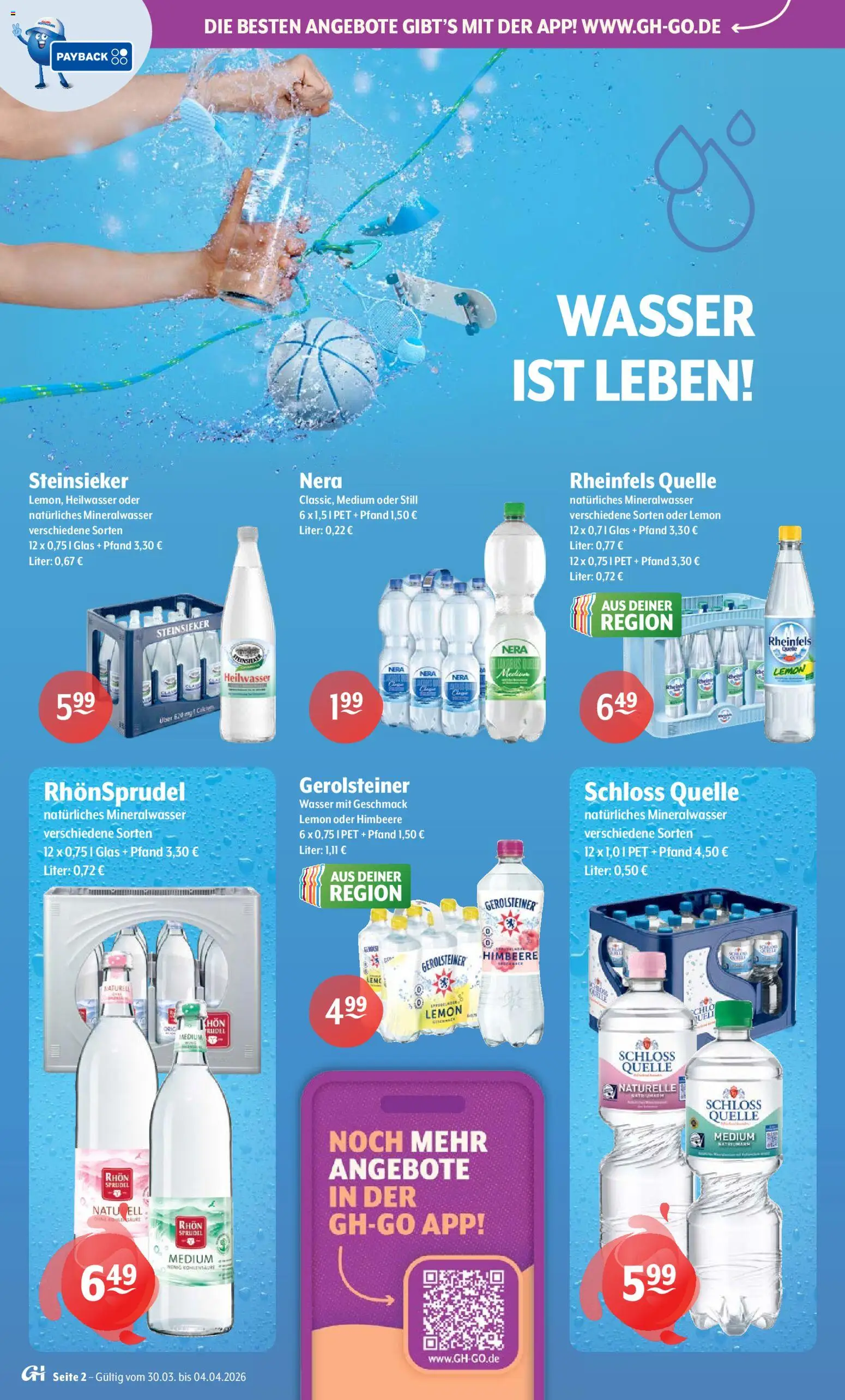 Trink und Spare Prospekt 	 – gültig ab 30.03.2026 | Seite: 2 | Produkte: Mineralwasser, Rhonsprudel, Rheinfels quelle, Gerolsteiner