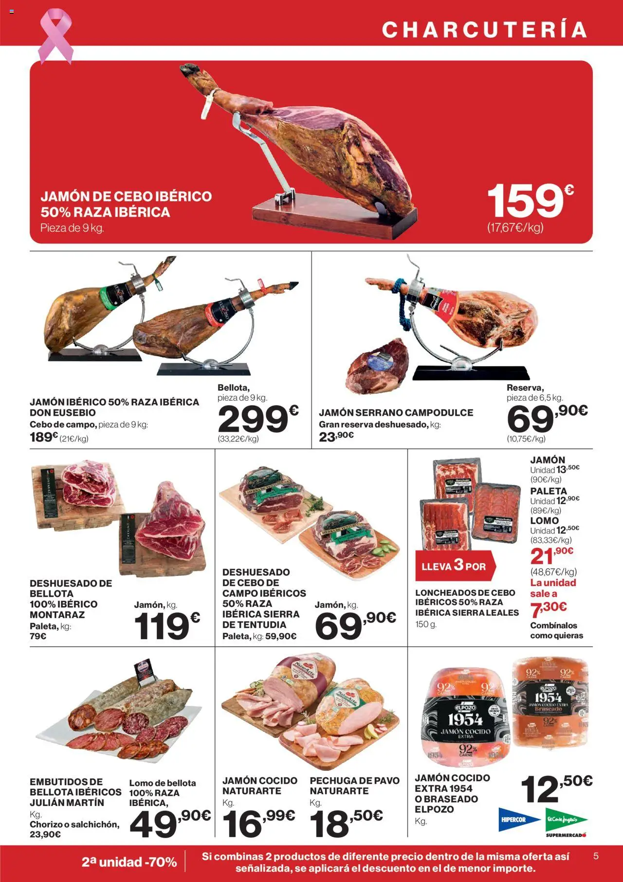 El Corte Inglés ofertas │ válido desde el 09.10.2025 | Página: 5 | Productos: Jamón ibérico, Jamón, Jamón cocido, Νυχτικό