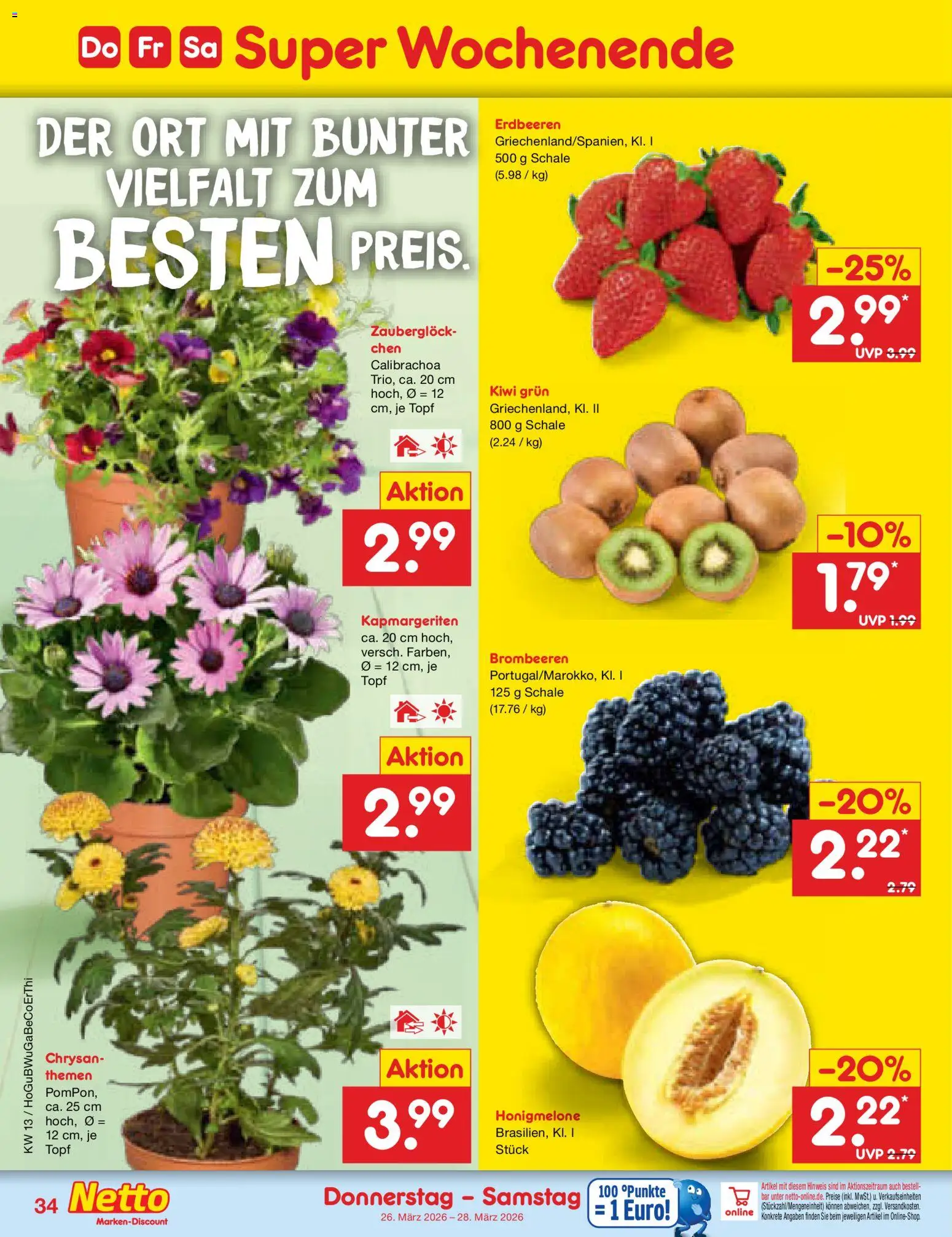 Netto Marken-Discount Prospekt 	 – gültig ab 23.03.2026 | Seite: 48 | Produkte: Honigmelone, Erdbeeren, Kiwi