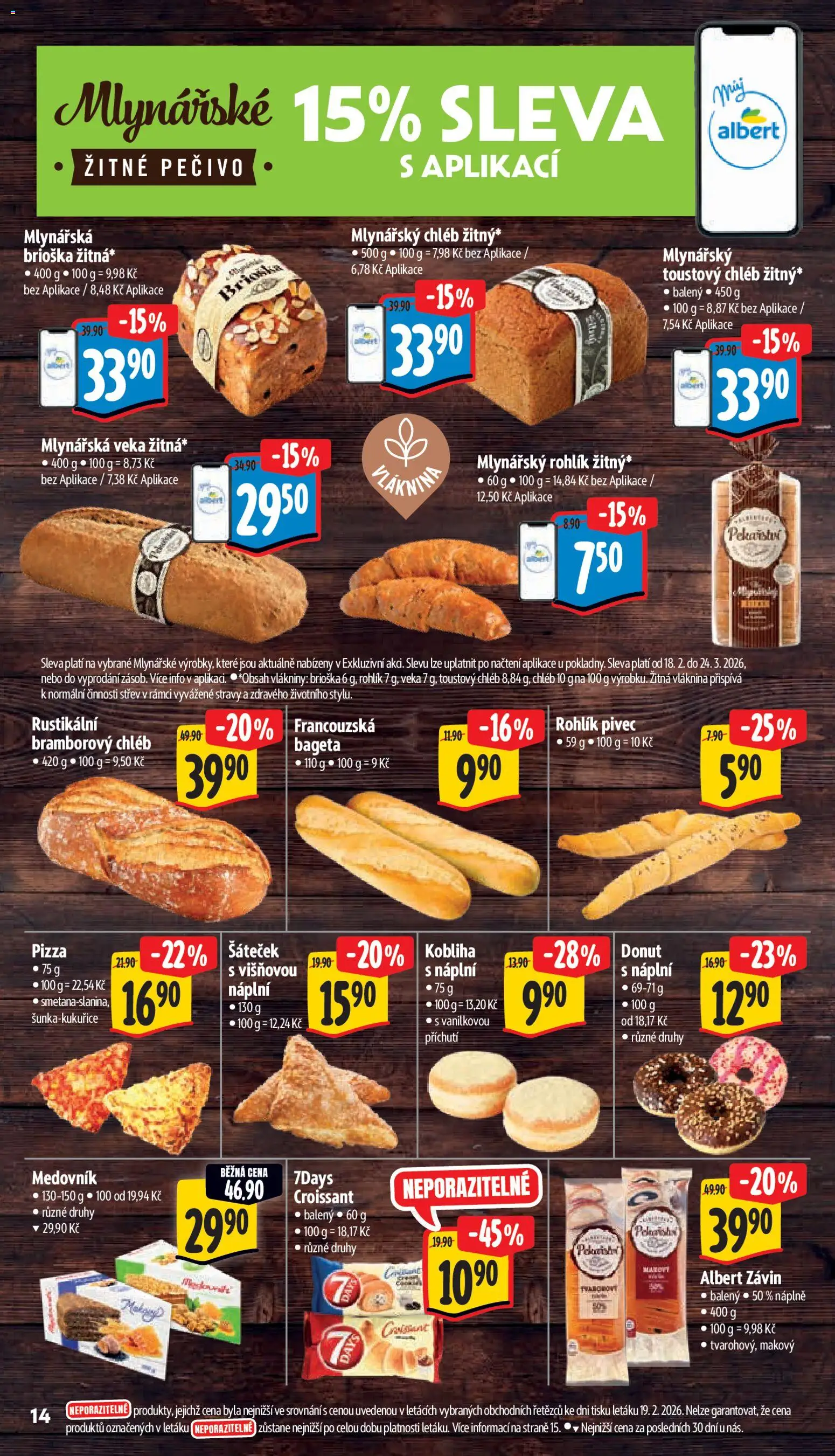 Albert leták - Supermarket od 25.02.2026 | Strana: 22 | Produkty: Pizza, Mlynářský rohlík, Pečivo, Mlynářský chléb