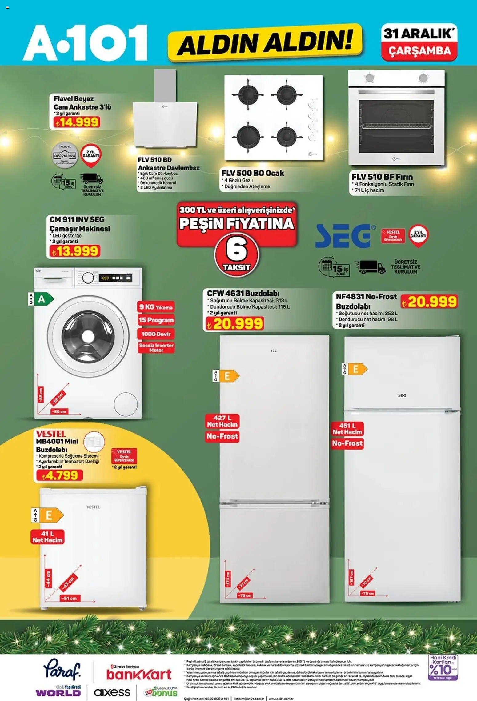 A101 Katalog Aldın Aldın - 31.12.2025 tarihinden itibaren geçerlidir | Sayfa: 6 | Ürünler: Davlumbaz, Dondurucu, Çamaşır makinesi, Ocak