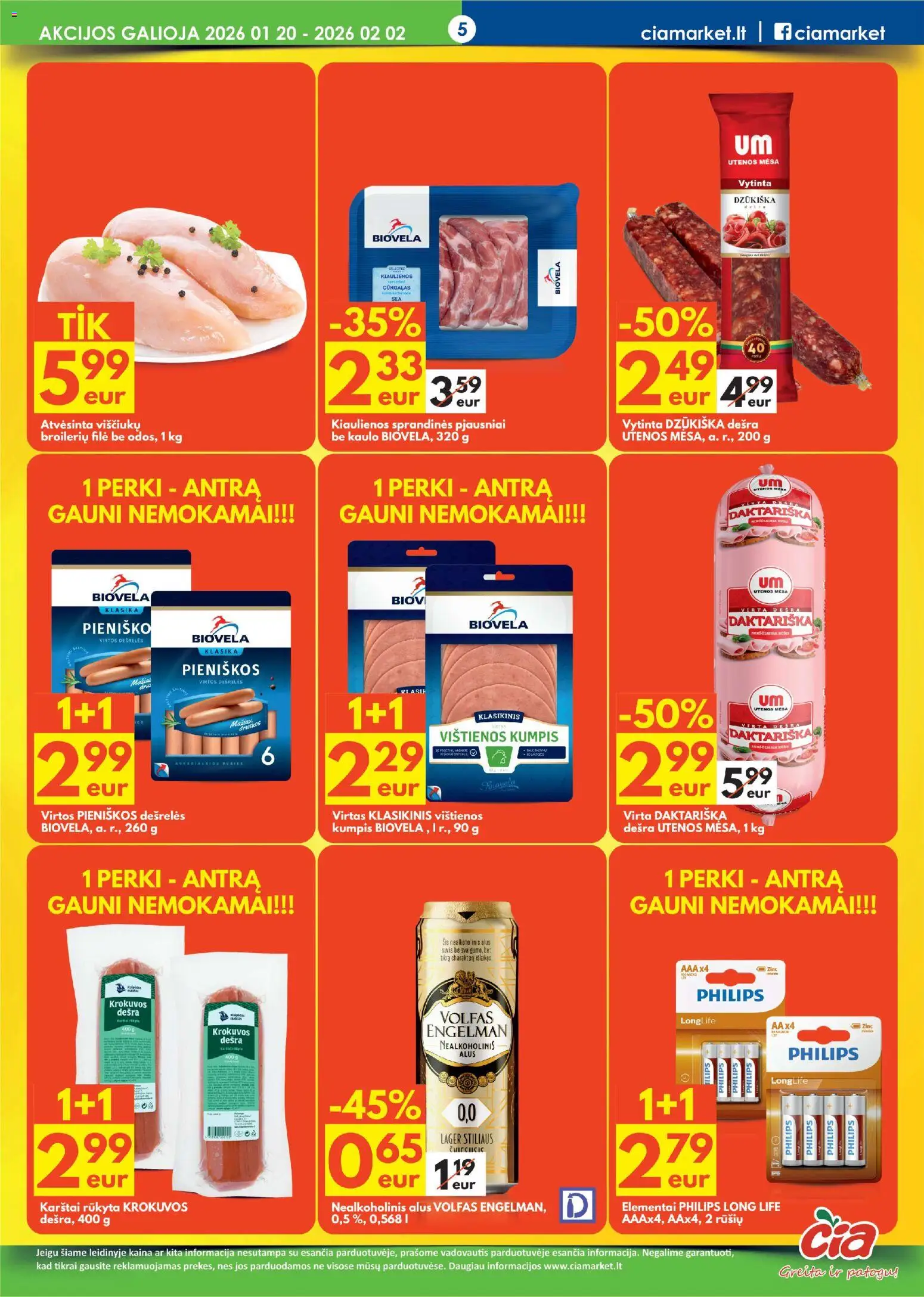 ČIA MARKET akcijos nuo 20.01.2026 | Puslapis: 5 | Prekių: Vištienos, Kiaulienos, Viščiukų, Alus