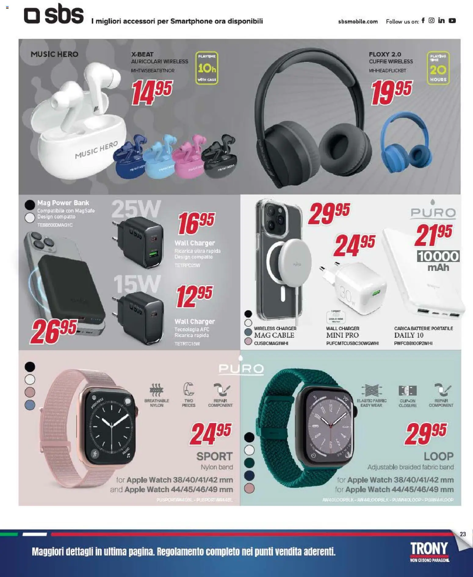 Volantino Trony del 28.04.2026 | Pagina: 23 | Prodotti: Auricolari, Power bank, Cuffie, Batterie