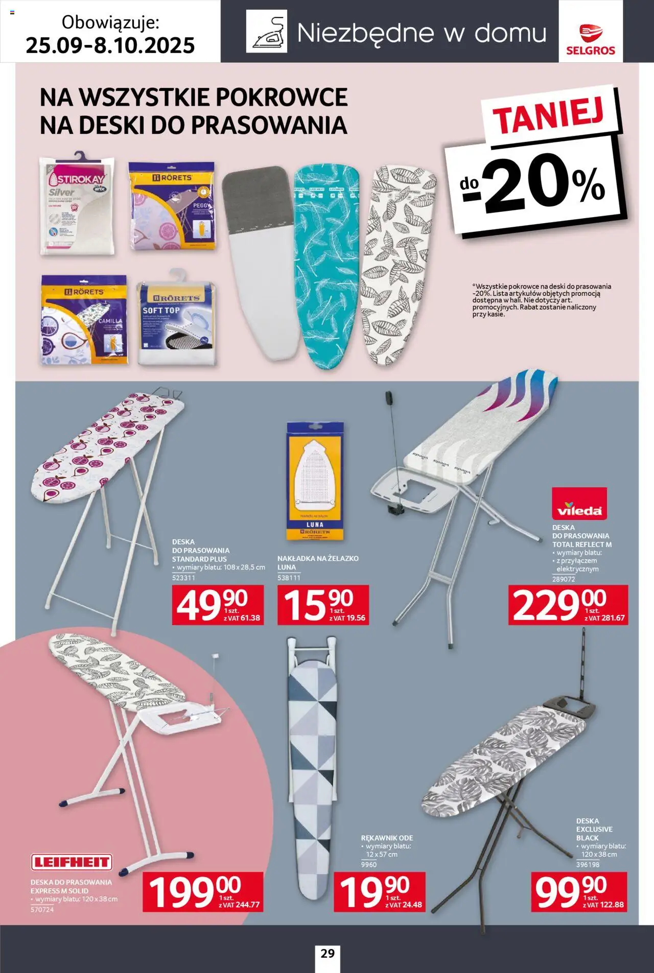 Selgros cash&carry Gazetka - Home&Deco od 25.09.2025 | Strona: 29 | Produkty: Top, Deska do prasowania